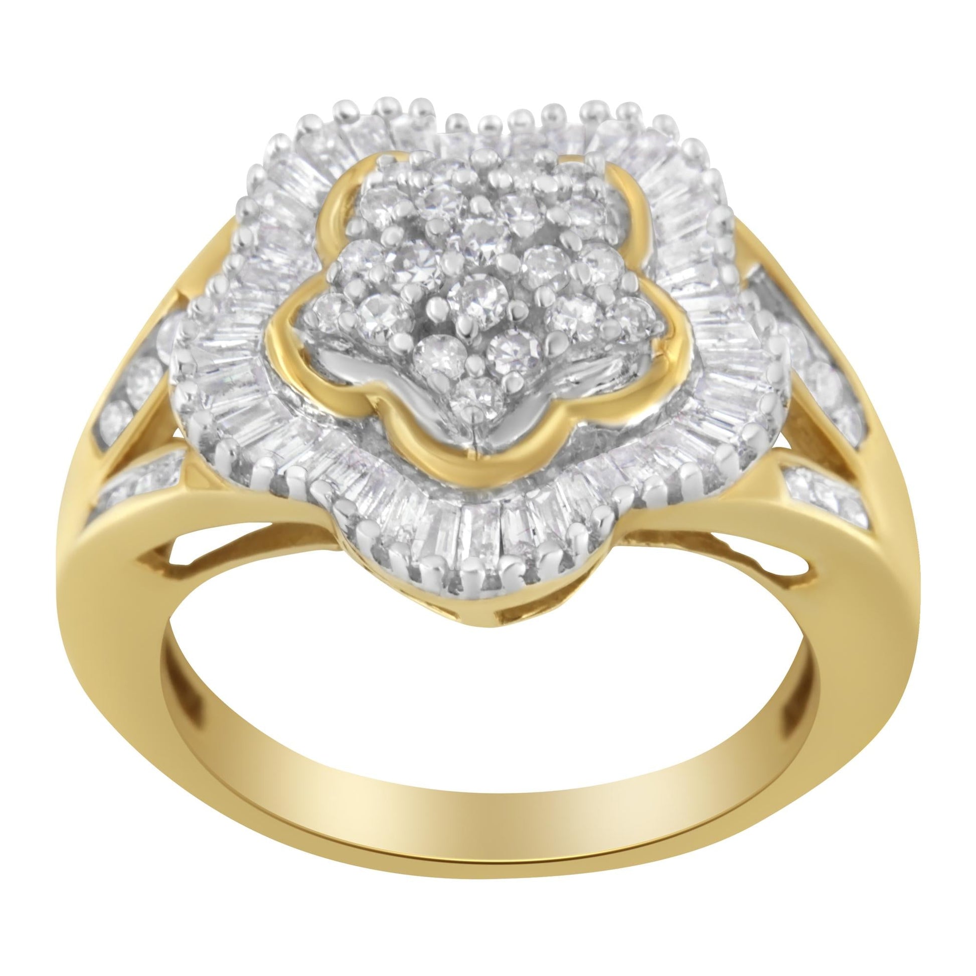 10KT Yellow Gold Round and Baguette Cut Diamond Ballerina Ring (1 cttw, I-J Color, SI1-SI2 Clarity)-3