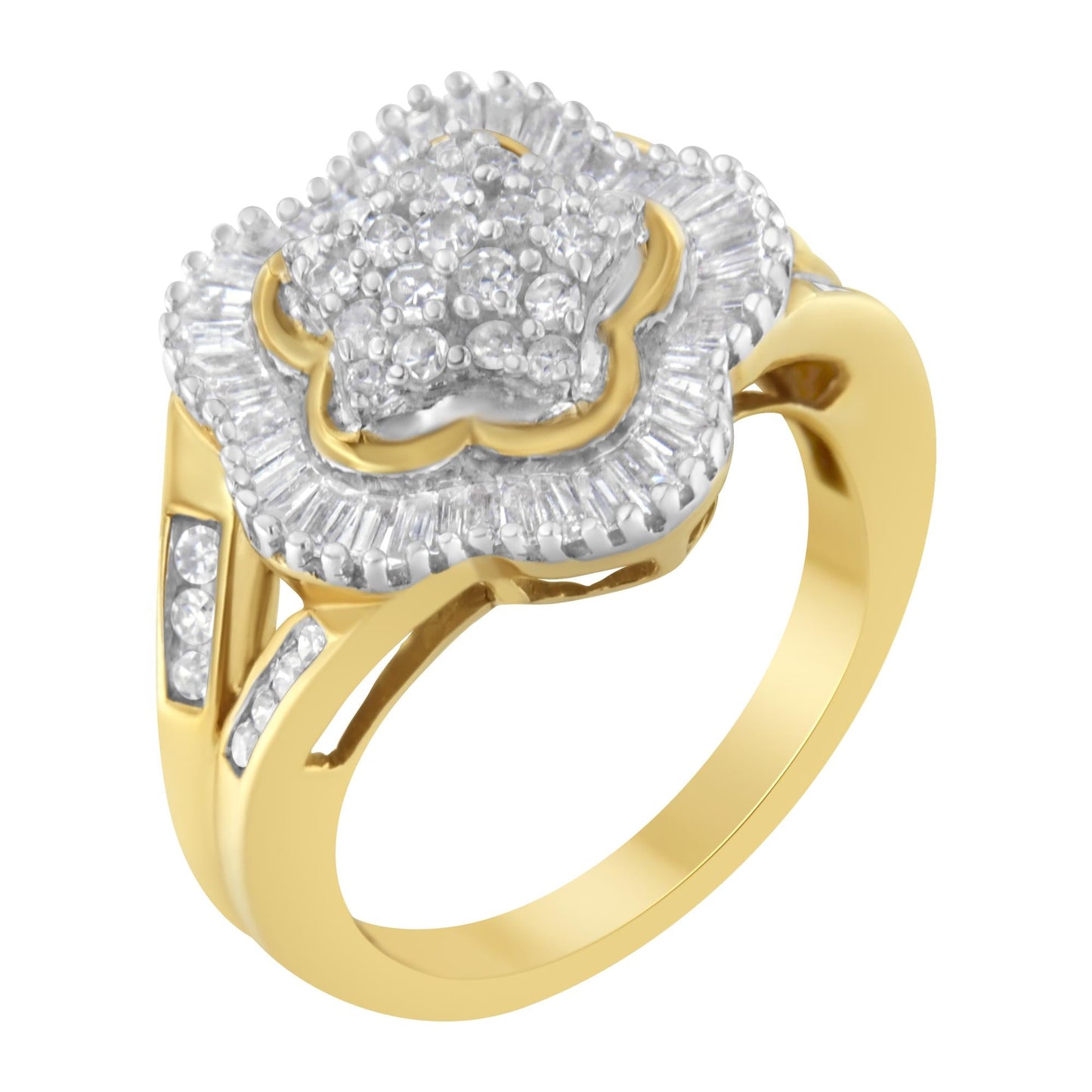 10KT Yellow Gold Round and Baguette Cut Diamond Ballerina Ring (1 cttw, I-J Color, SI1-SI2 Clarity)-4