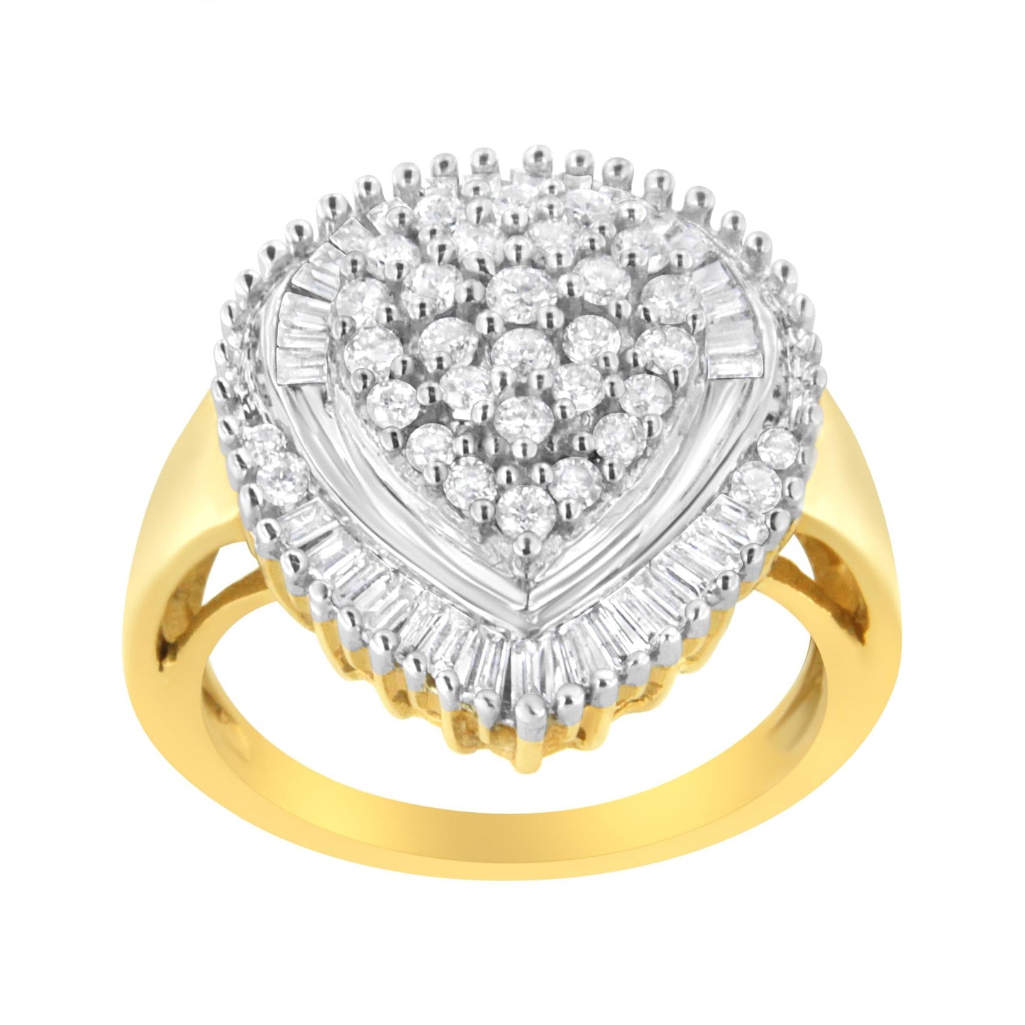 10K Yellow Gold 1.0 Cttw Round and Baguette Cut Diamond Oval Shaped Cluster Ring (I-J Color, I1-I2 Clarity)-3