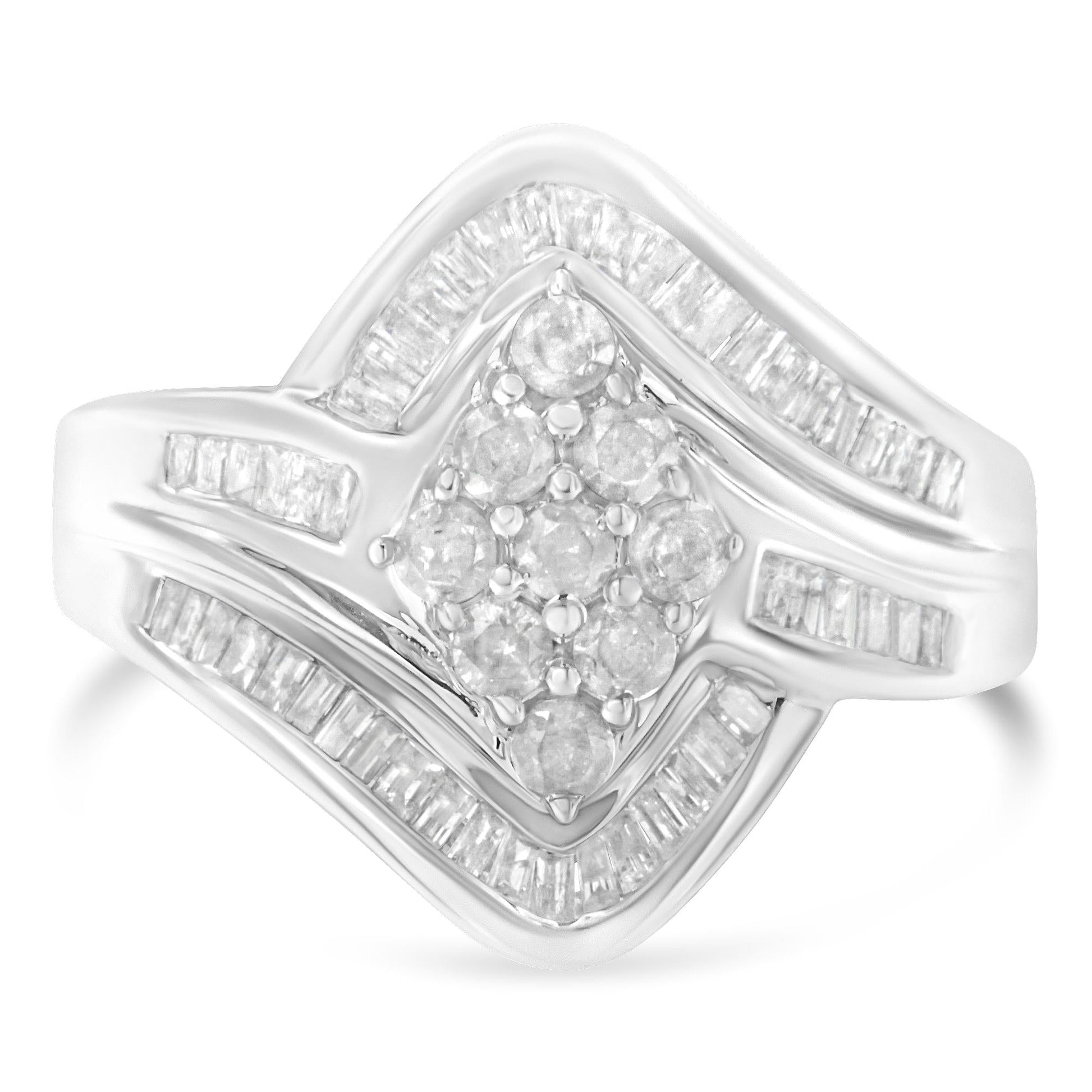 10K White Gold Diamond Bypass Cluster Ring (1 Cttw, I-J Color, I2-I3 Clarity)-3