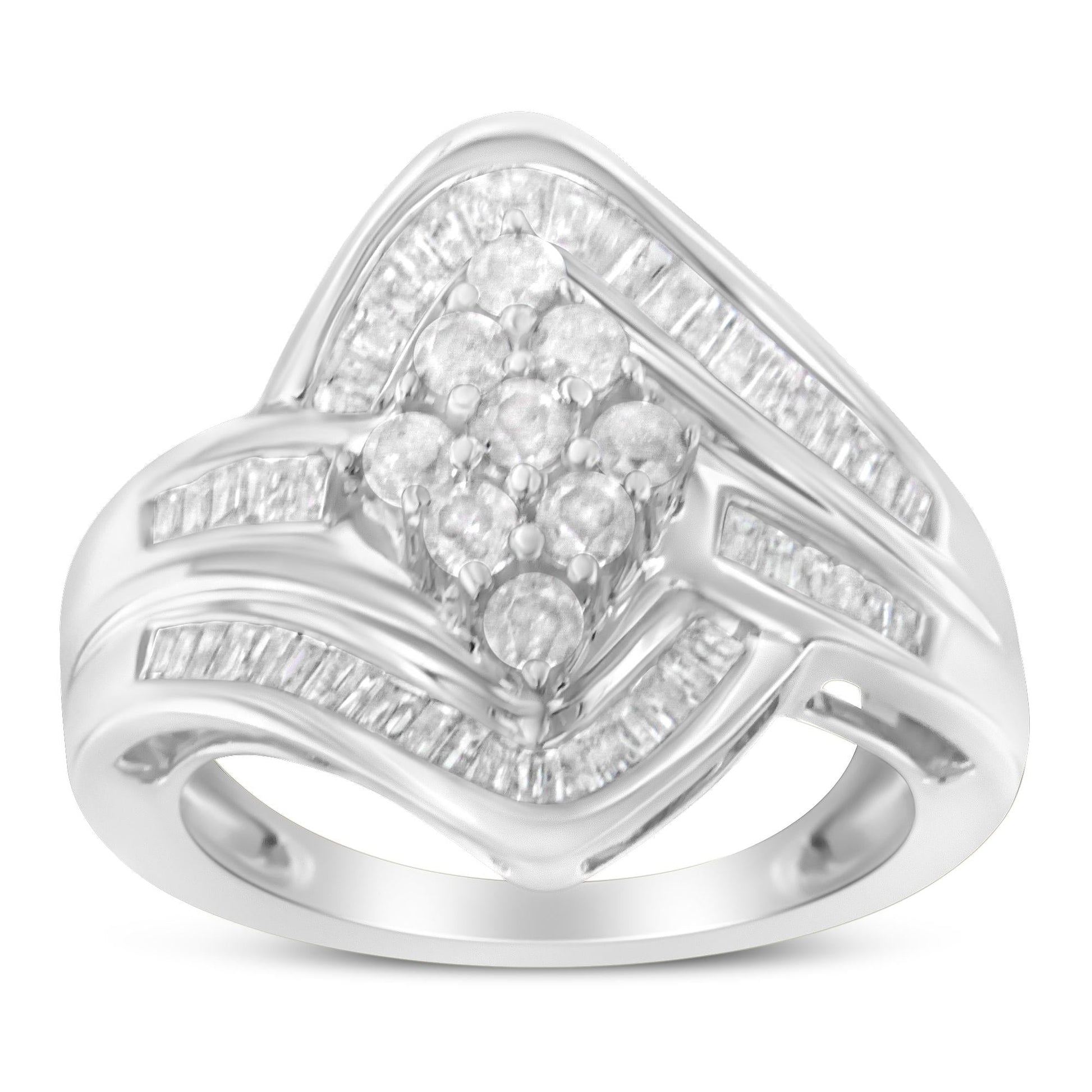 10K White Gold Diamond Bypass Cluster Ring (1 Cttw, I-J Color, I2-I3 Clarity)-4