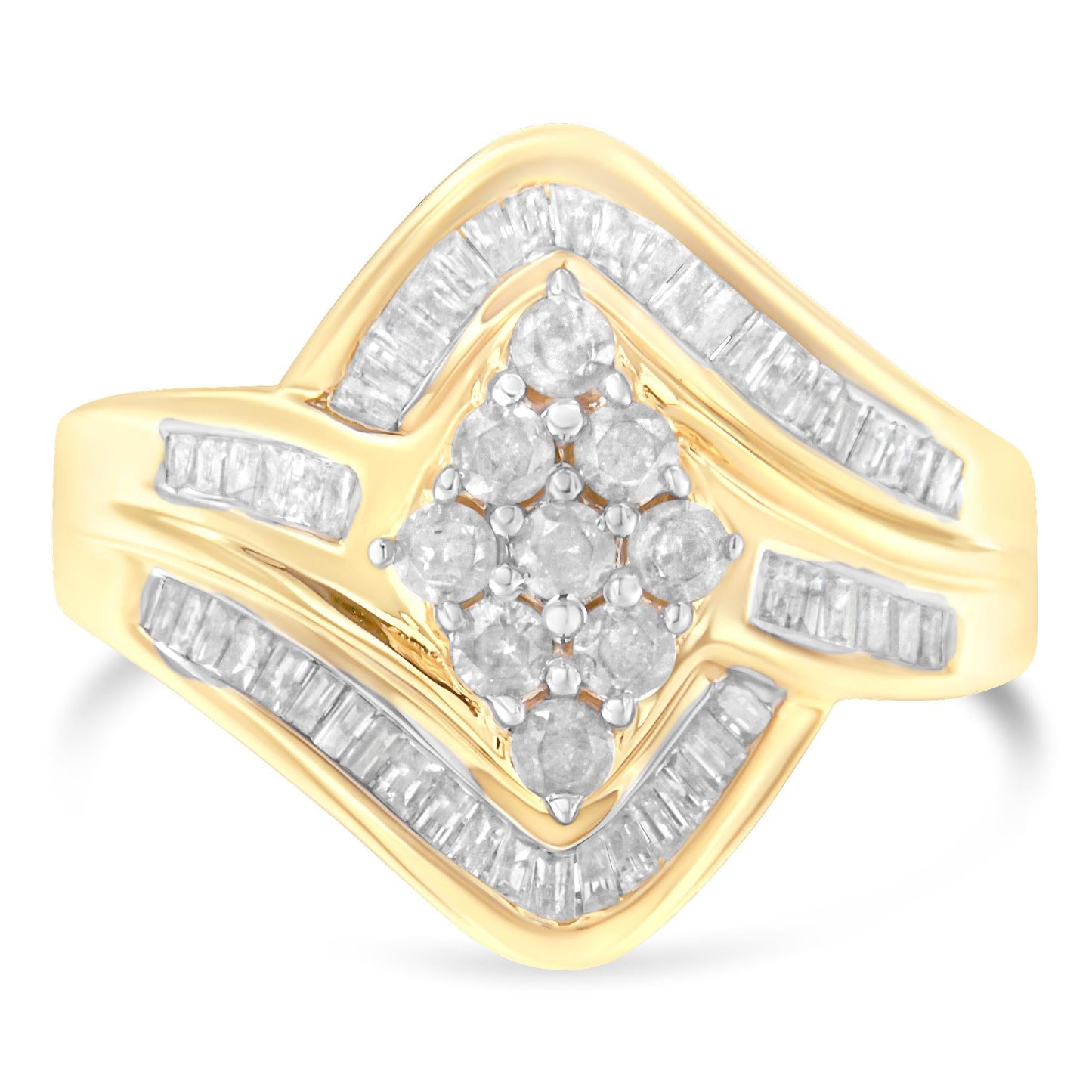 10K Yellow Gold Diamond Bypass Cluster Ring (1 Cttw, I-J Color, I2-I3 Clarity)-3