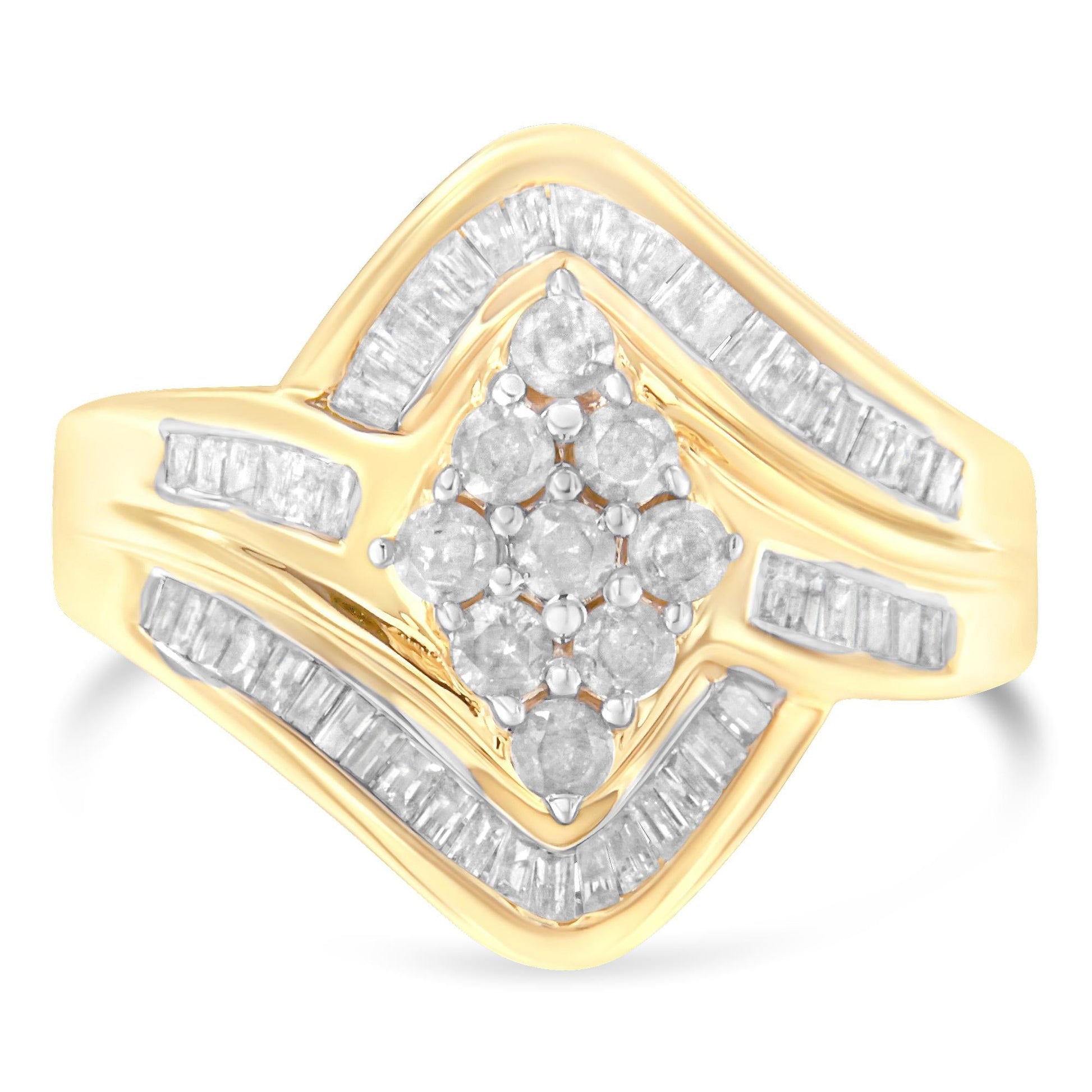 10K Yellow Gold Diamond Bypass Cluster Ring (1 Cttw, I-J Color, I2-I3 Clarity)-3