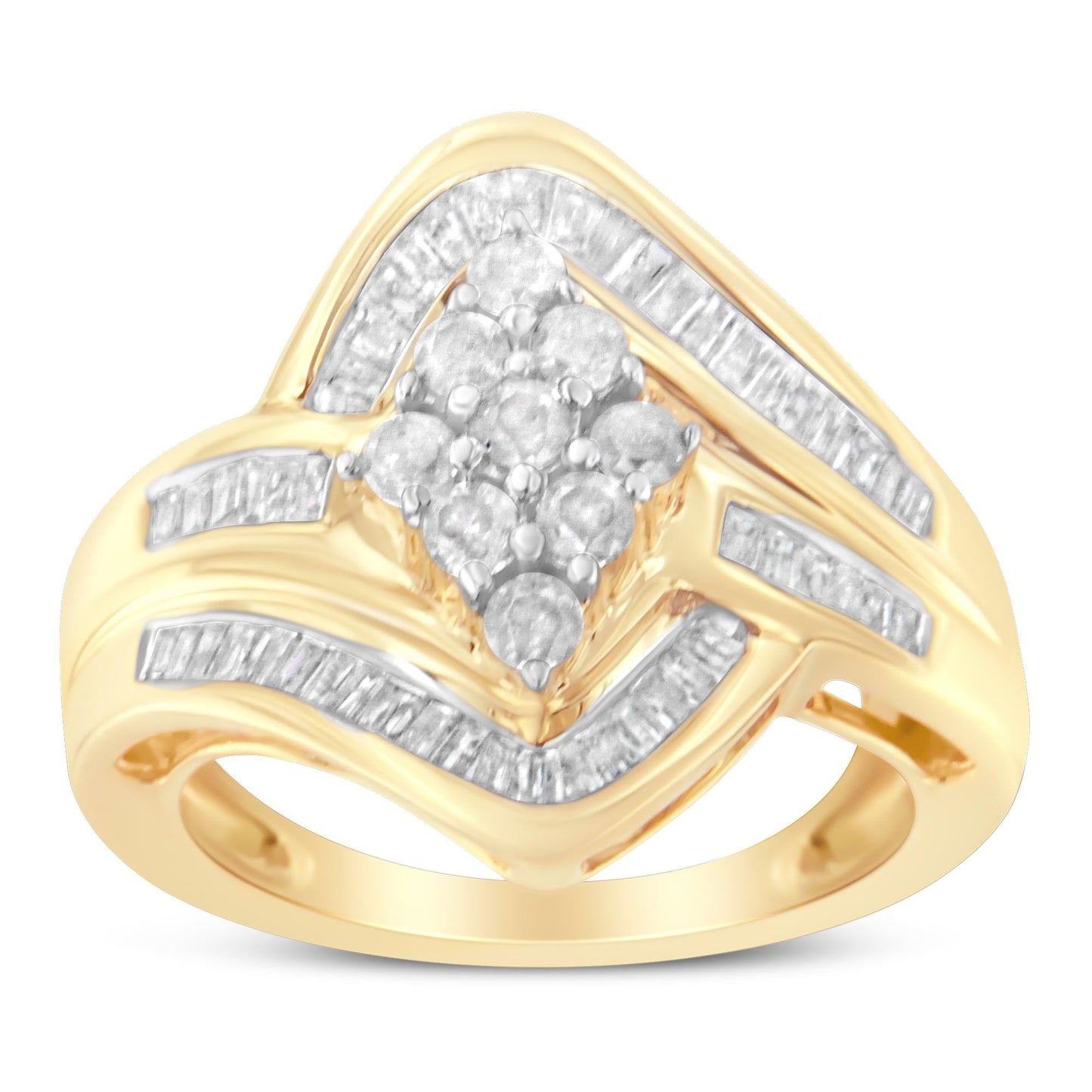 10K Yellow Gold Diamond Bypass Cluster Ring (1 Cttw, I-J Color, I2-I3 Clarity)-4