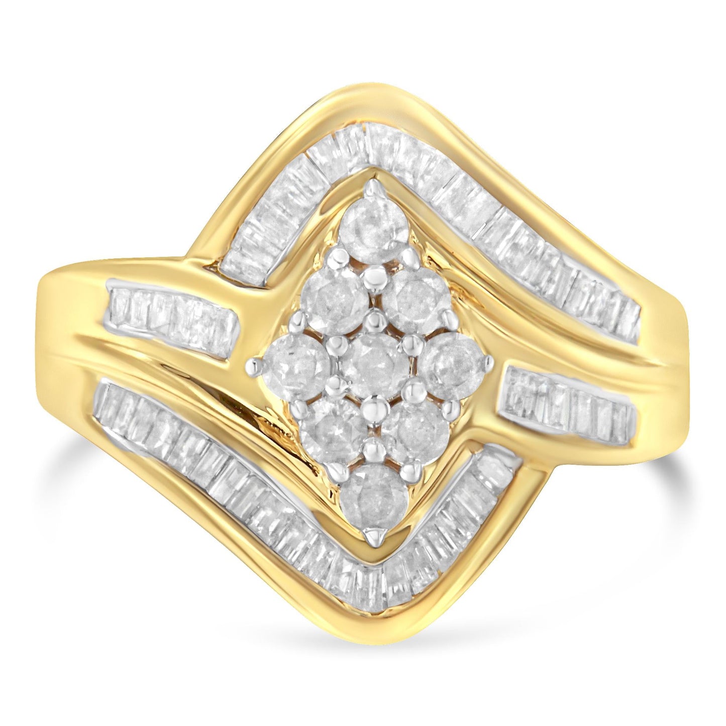 10K Yellow Gold over .925 Sterling Silver Diamond Bypass Cluster Ring (1 Cttw, I-J Color, I2-I3 Clarity)-3