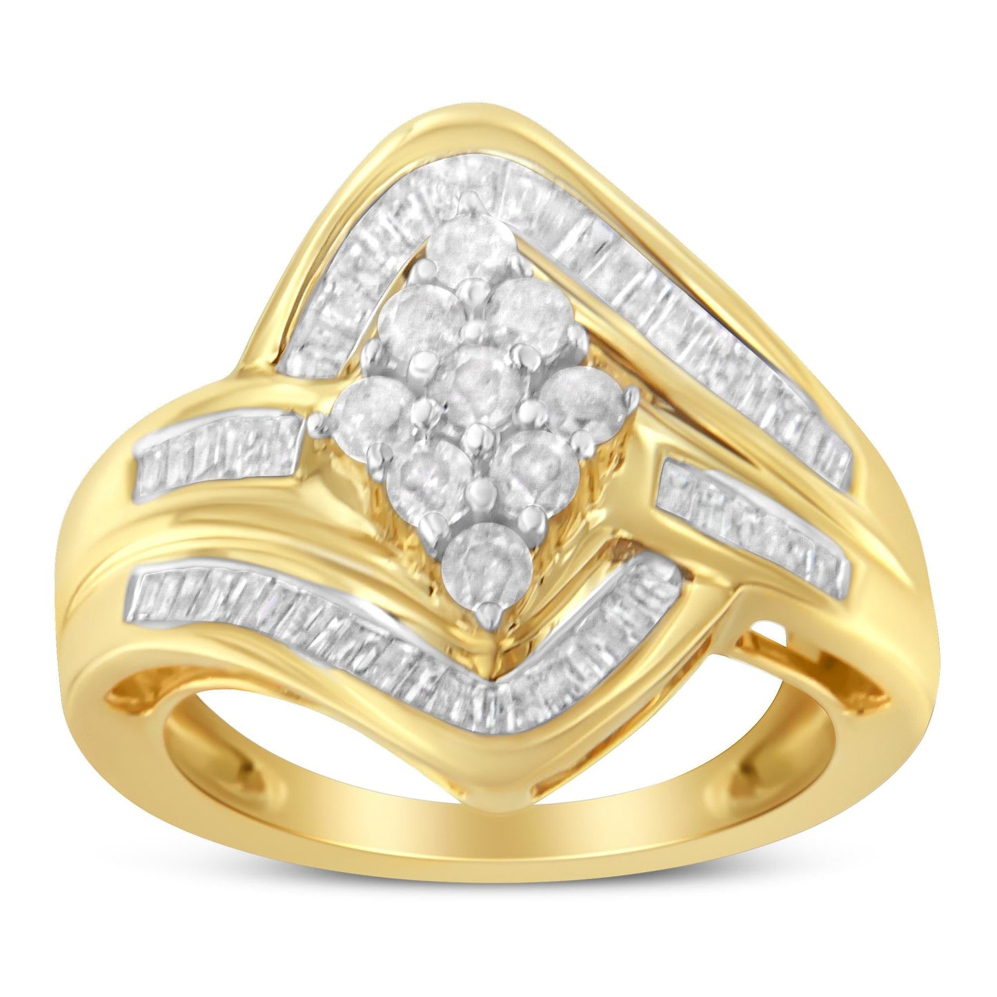 10K Yellow Gold over .925 Sterling Silver Diamond Bypass Cluster Ring (1 Cttw, I-J Color, I2-I3 Clarity)-4