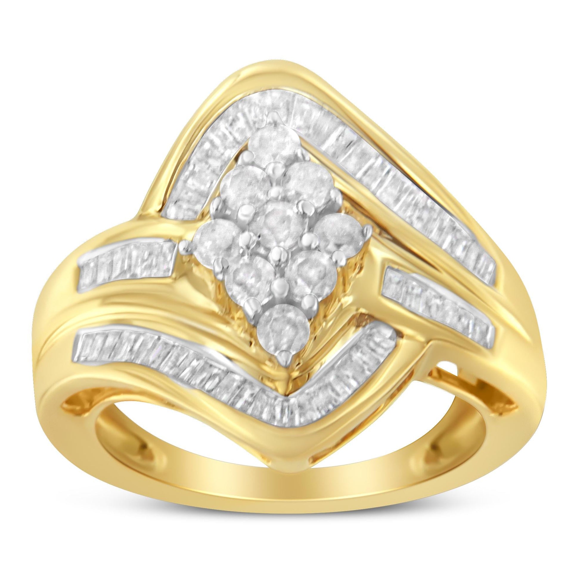 10K Yellow Gold over .925 Sterling Silver Diamond Bypass Cluster Ring (1 Cttw, I-J Color, I2-I3 Clarity)-4