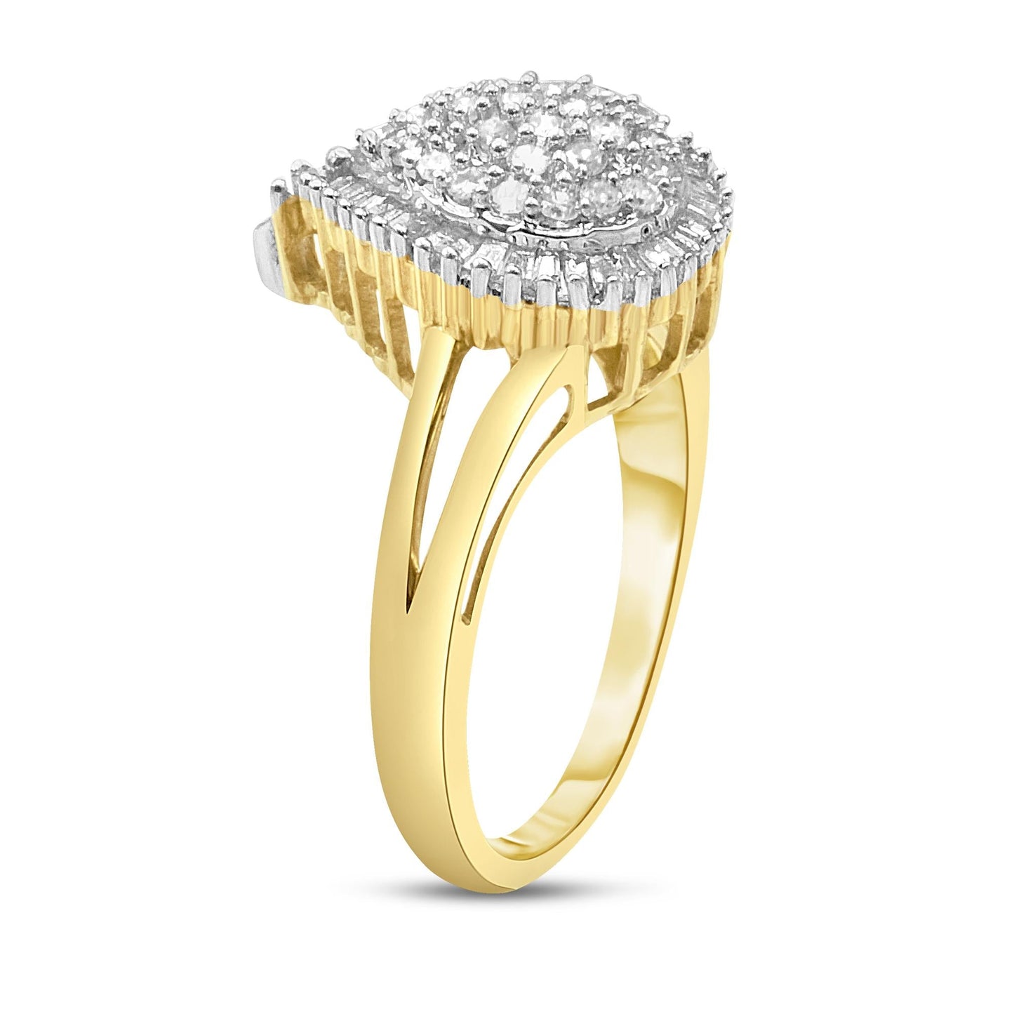 10K Yellow Gold 1/2 Cttw Round and Baguette-Cut Diamond Pear Ring (I-J Color, I1-I2 Clarity)-3
