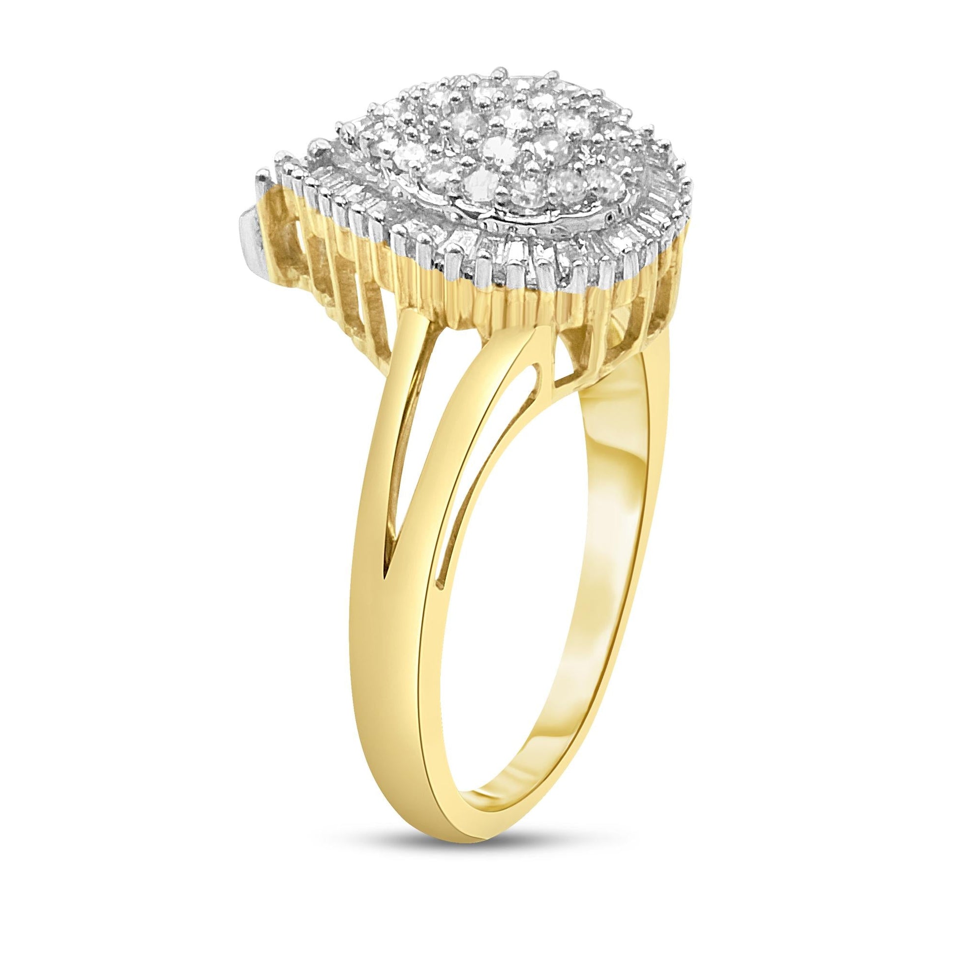 10K Yellow Gold 1/2 Cttw Round and Baguette-Cut Diamond Pear Ring (I-J Color, I1-I2 Clarity)-3