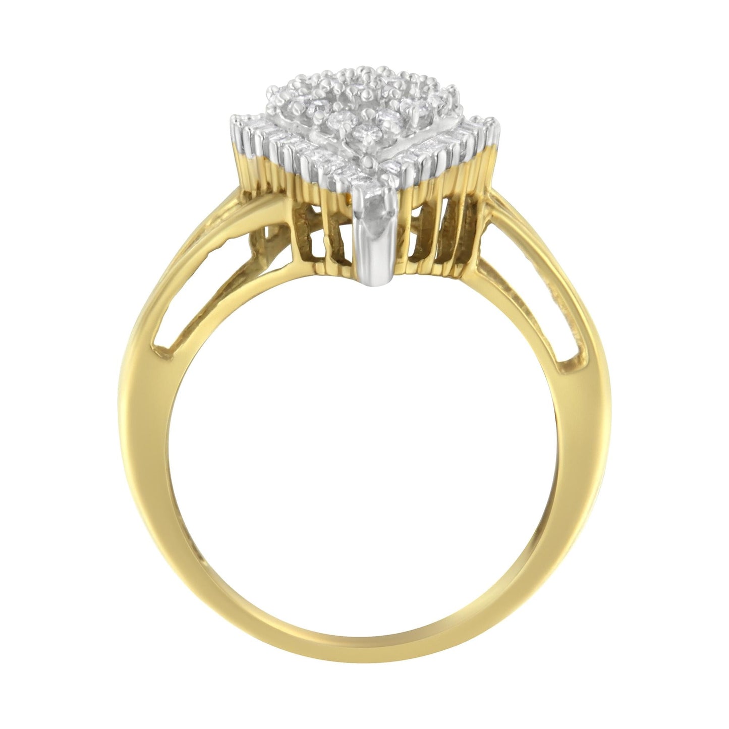 10K Yellow Gold 1/2 Cttw Round and Baguette-Cut Diamond Pear Ring (I-J Color, I1-I2 Clarity)-4