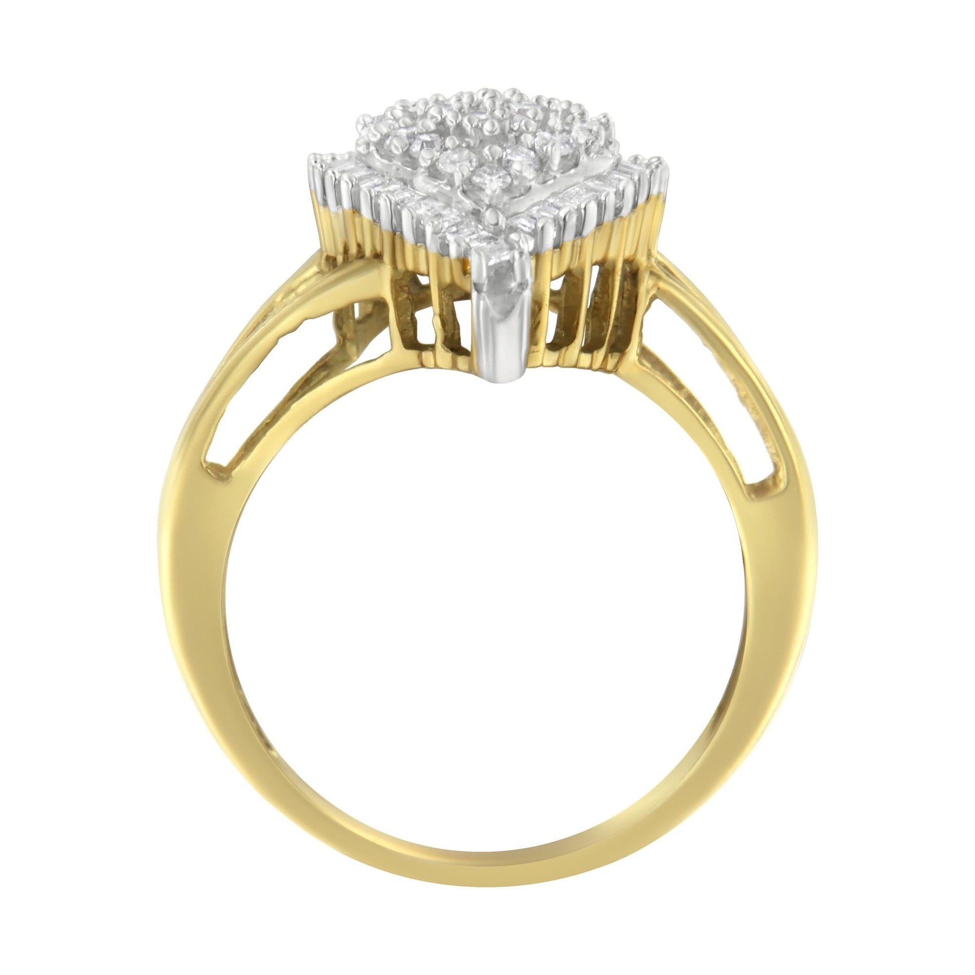 10K Yellow Gold 1/2 Cttw Round and Baguette-Cut Diamond Pear Ring (I-J Color, I1-I2 Clarity)-4