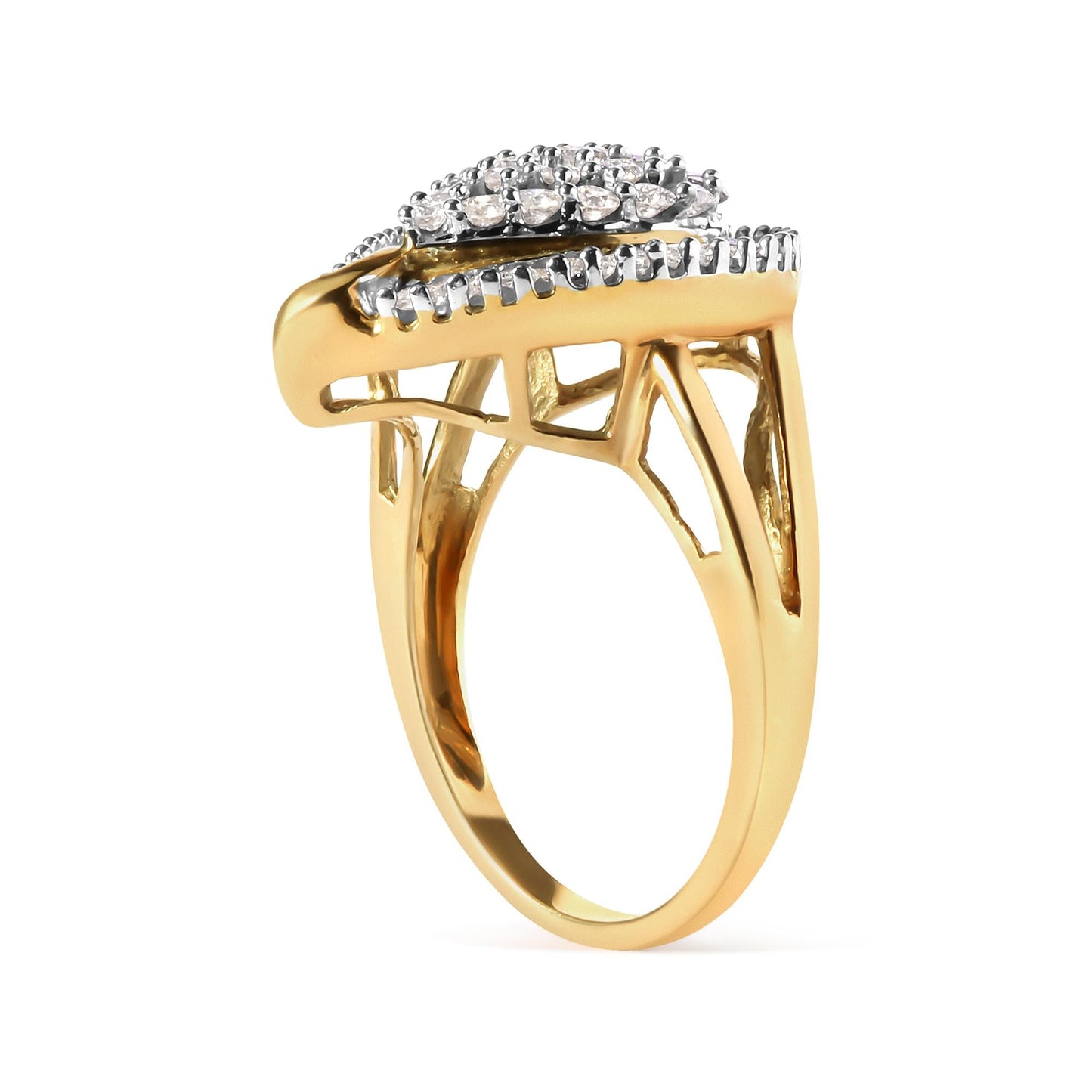 10K Yellow Gold 1 Cttw Round and Baguette Cut Diamond Ballerina Cluster Ring (H-I Color, SI2-I1 Clarity)-3
