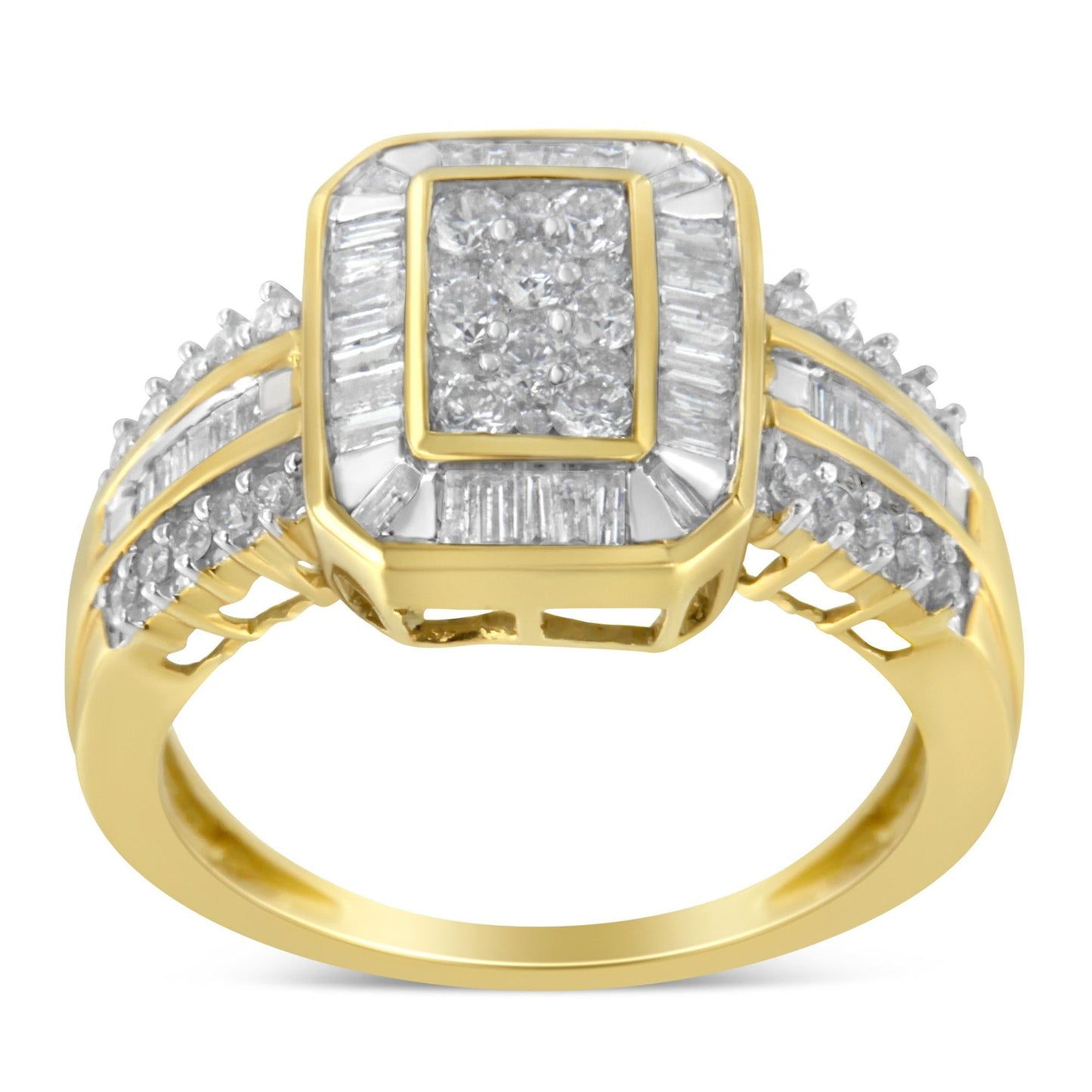 10K Yellow Gold Round and Baguette-Cut Diamond Cocktail Ring (1.0 Cttw, H-I Color, SI2-I1 Clarity)-3