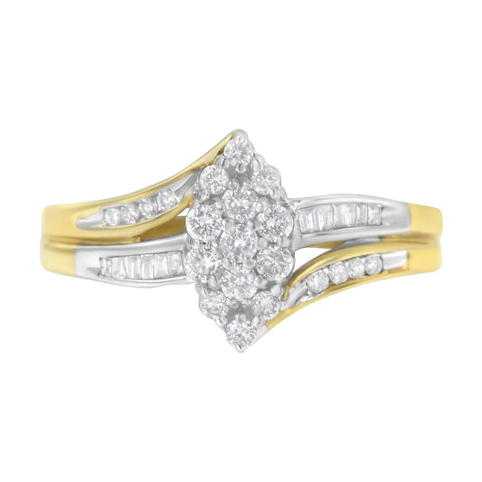 10K Yellow and White Gold 1/2 Cttw Diamond Marquise Shaped Cluster Split Shank Ring (H-I Color, SI2-I1 Clarity)-0