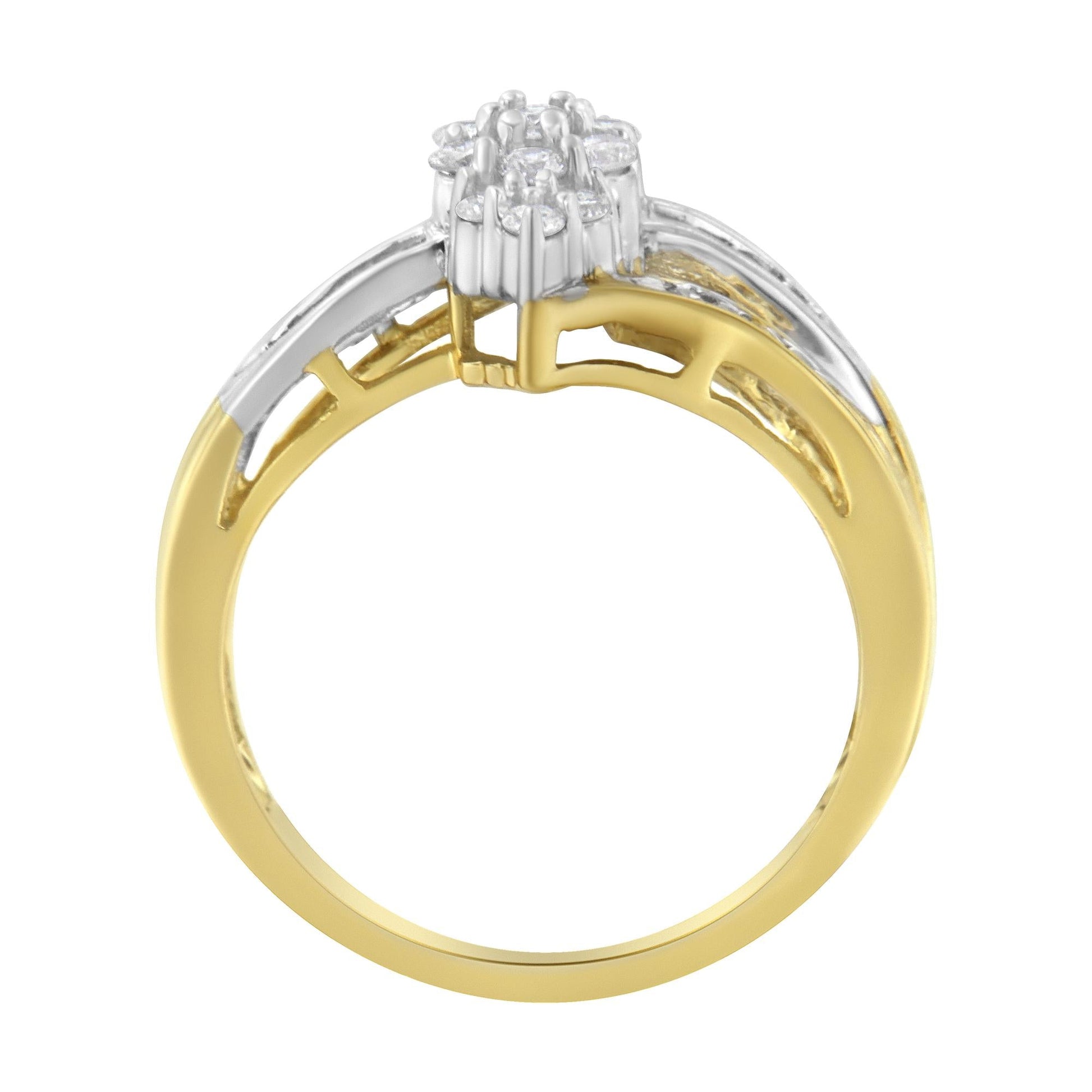 10K Yellow and White Gold 1/2 Cttw Diamond Marquise Shaped Cluster Split Shank Ring (H-I Color, SI2-I1 Clarity)-3