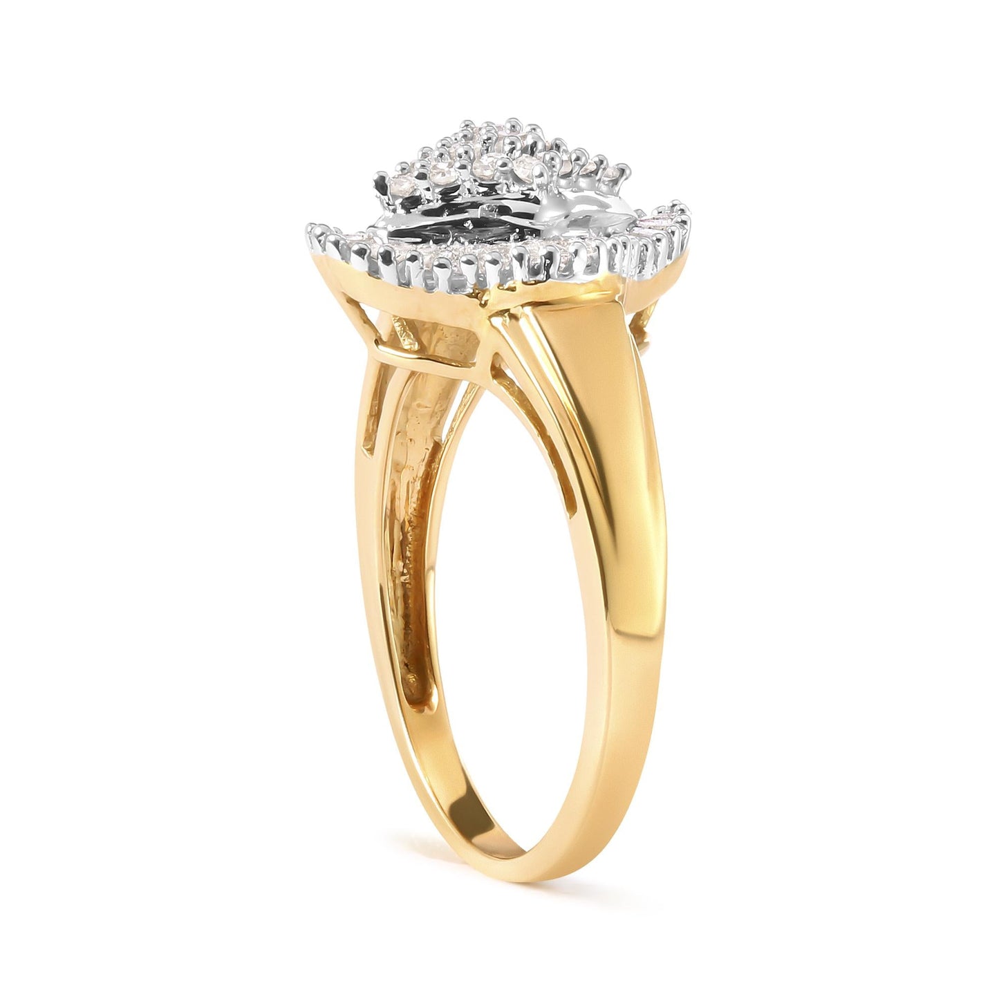 10K Yellow Gold 1/2 Cttw Round And Baguette-cut Diamond Rhombus Head and Halo Ring (I-J Color, I1-I2 Clarity)-3