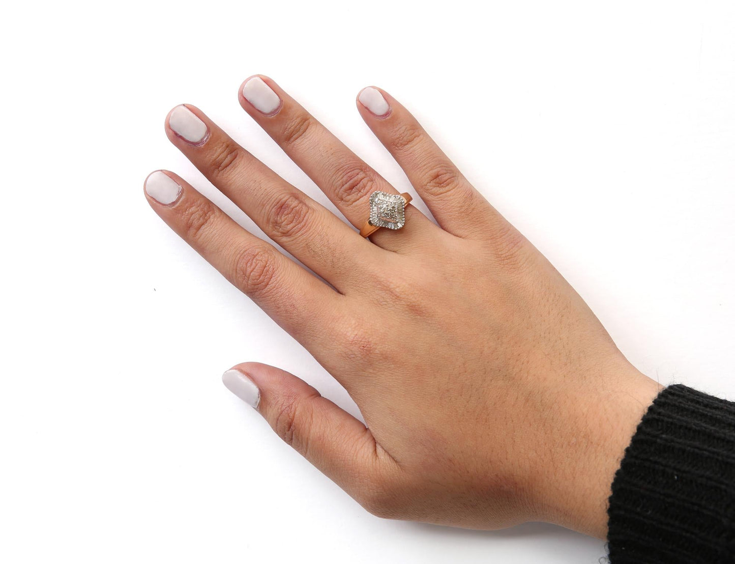 10K Yellow Gold 1/2 Cttw Round And Baguette-cut Diamond Rhombus Head and Halo Ring (I-J Color, I1-I2 Clarity)-2
