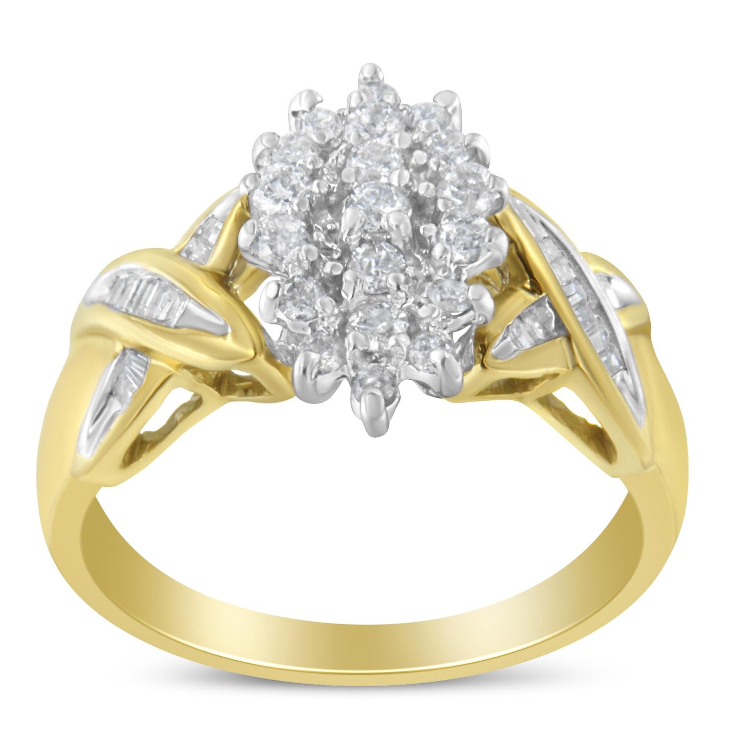 10K Two-Toned Round Baguette Diamond Cluster Ring (1/2 Cttw, I-J Color, I2-I3 Clarity)-3