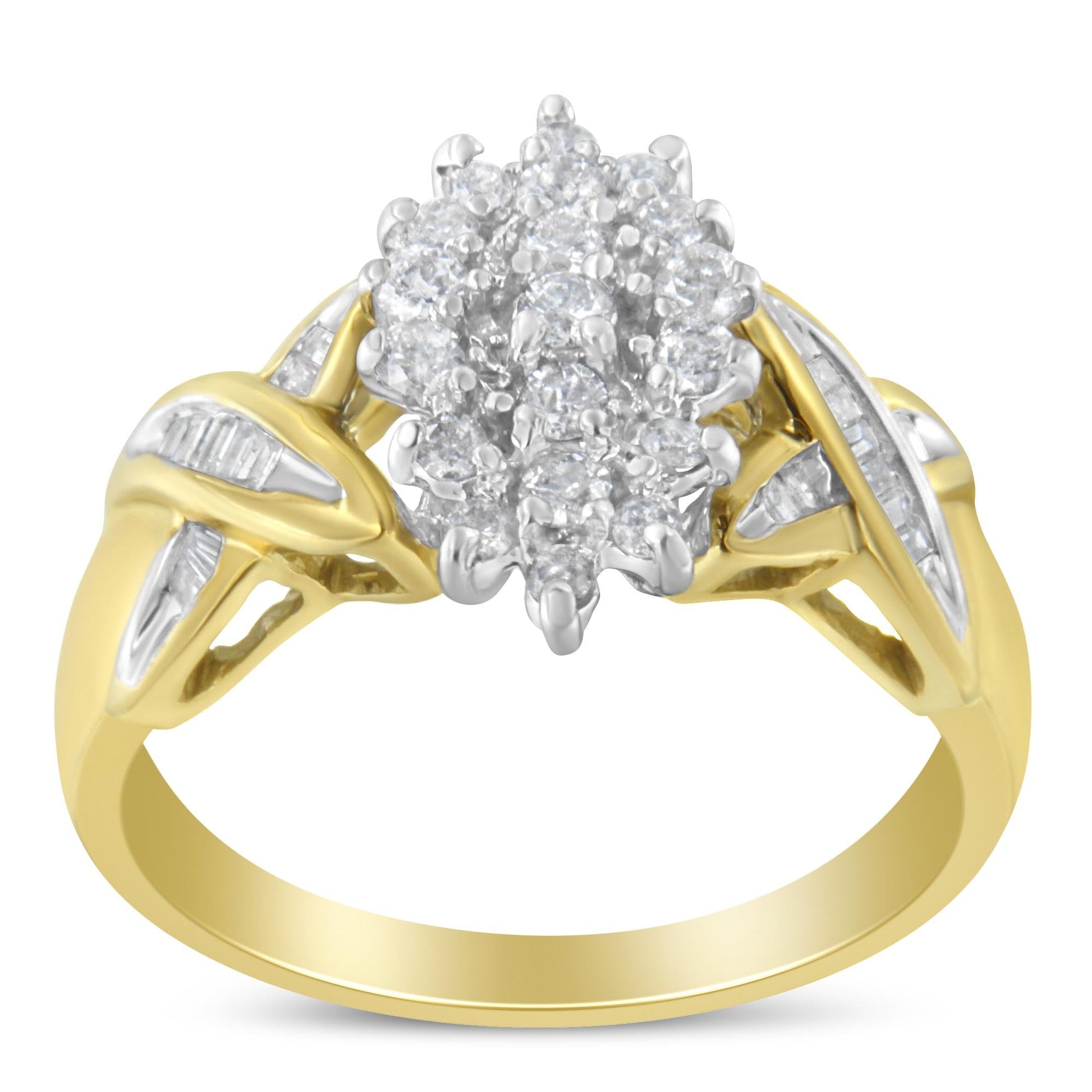 10K Two-Toned Round Baguette Diamond Cluster Ring (1/2 Cttw, I-J Color, I2-I3 Clarity)-3