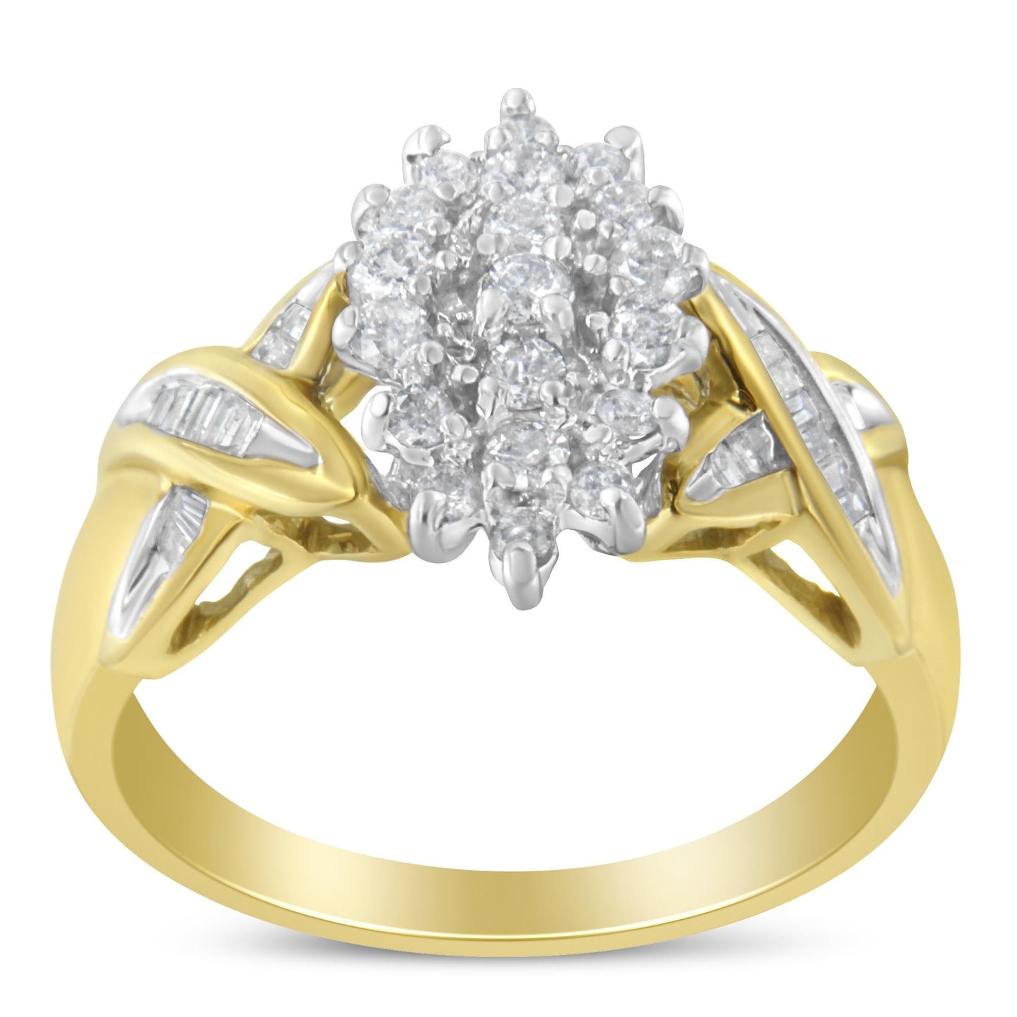 10K Yellow Gold Round And Baguette-Cut Diamond Ring (1/2 Cttw, H-I Color, I1-I2 Clarity)-3