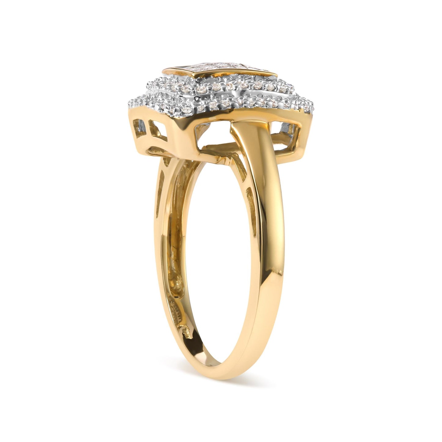 10K Yellow Gold 1/2 cttw Round and Princess Diamond Composite Head and Halo Ring (H-I Color, SI1-SI2 Clarity)-3