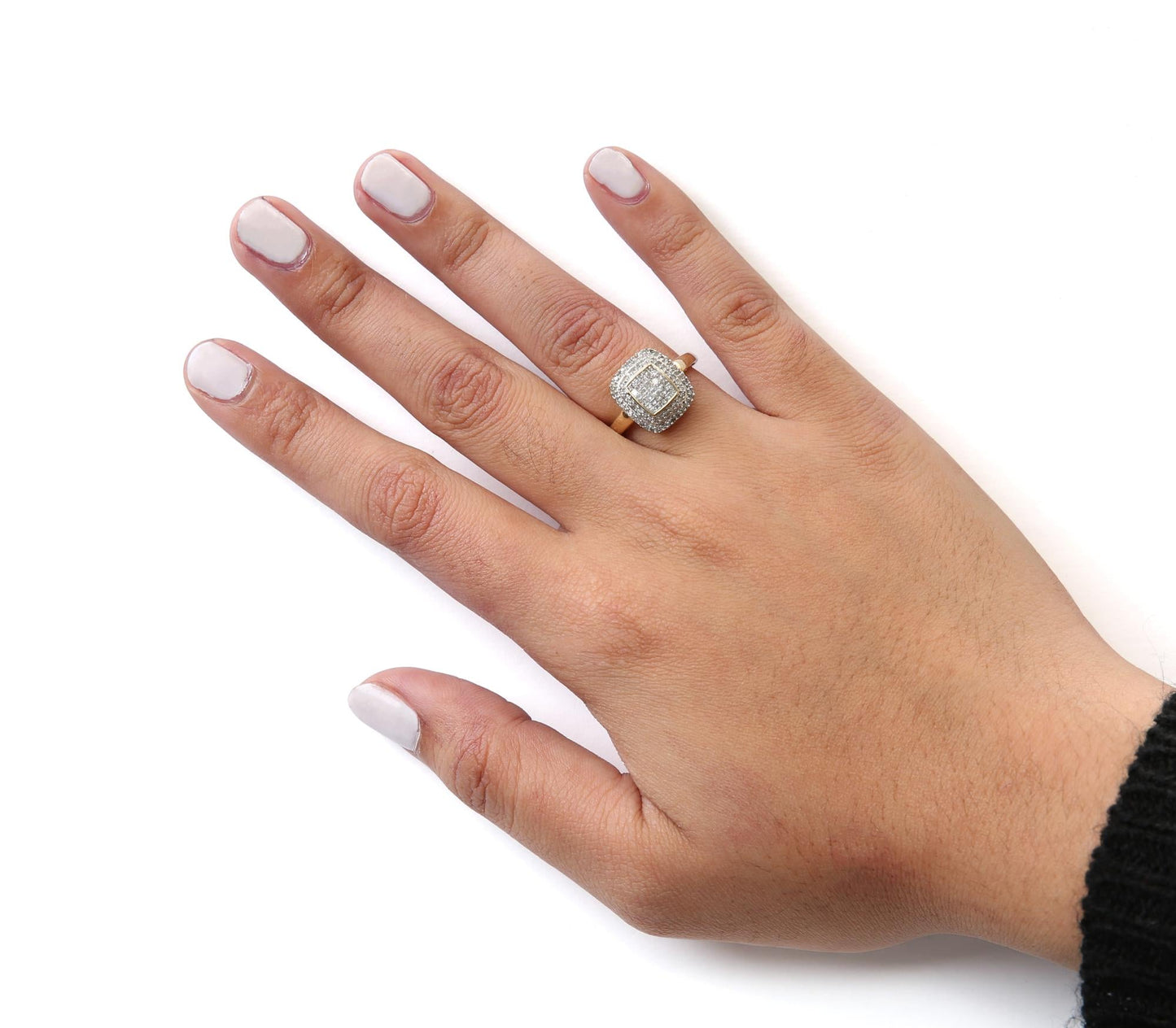 10K Yellow Gold 1/2 cttw Round and Princess Diamond Composite Head and Halo Ring (H-I Color, SI1-SI2 Clarity)-2