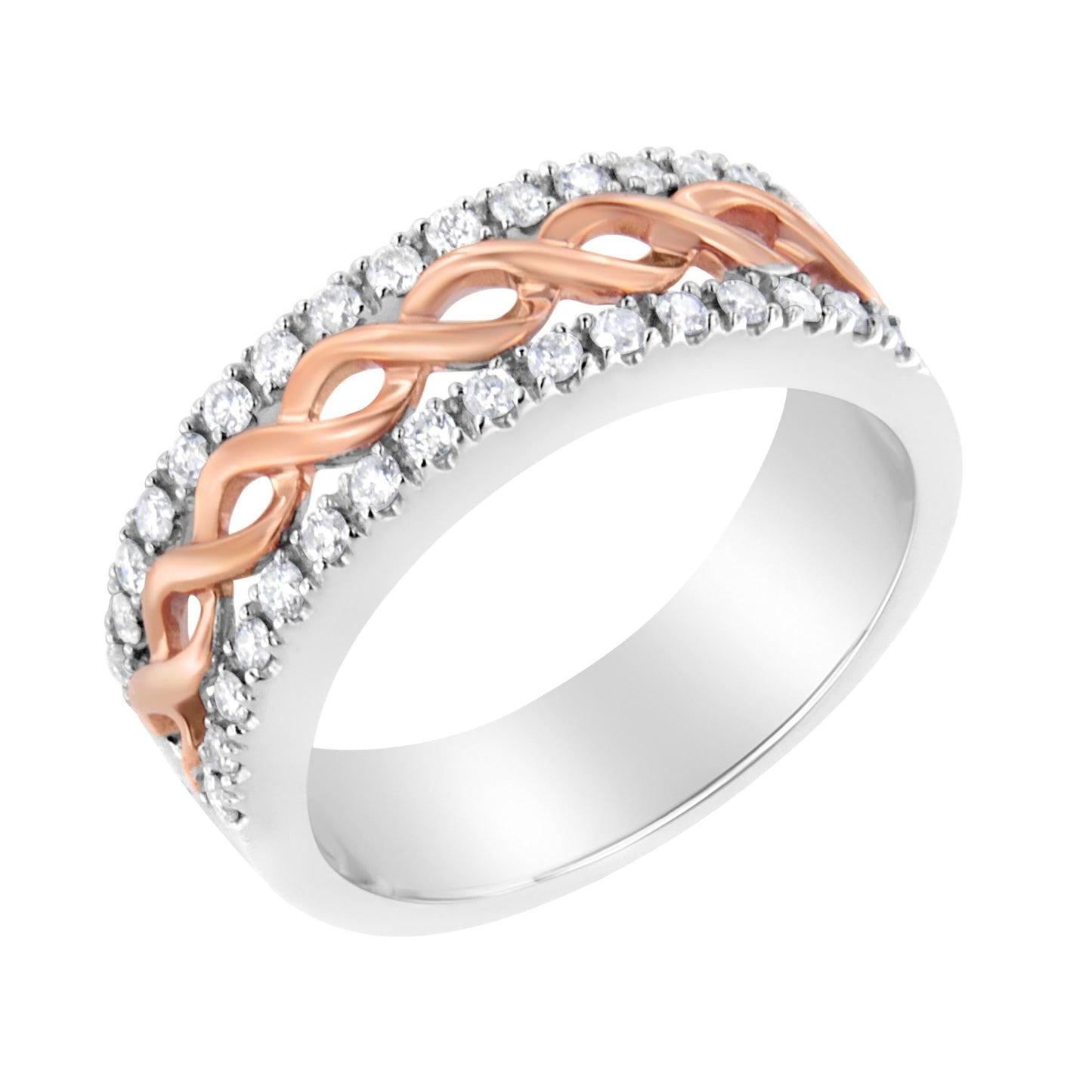 10K White and Rose Gold 1/3 Cttw Diamond Split Shank and Infinity Ribbon Band Ring (I-J Color, I1-I2 Clarity)-3