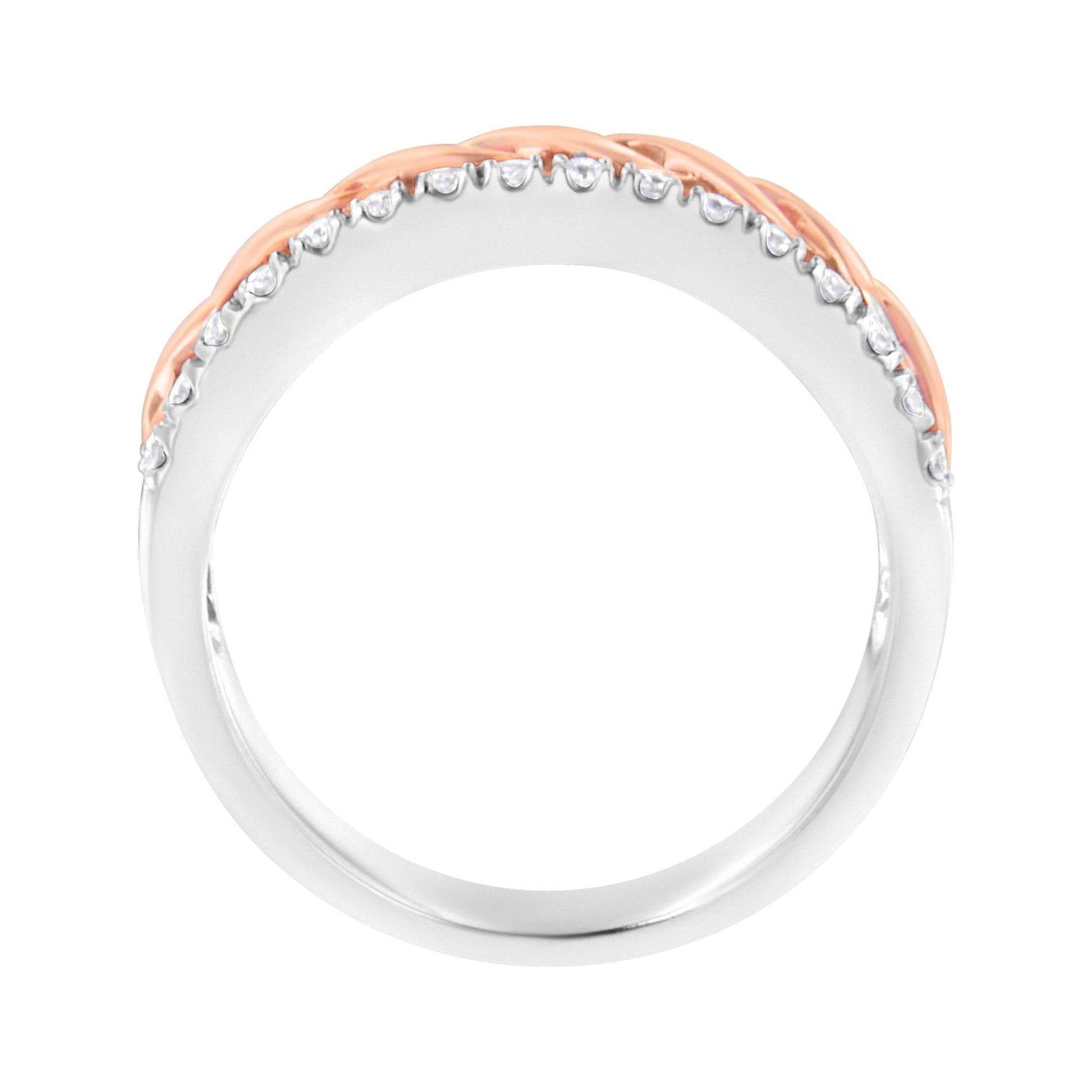 10K White and Rose Gold 1/3 Cttw Diamond Split Shank and Infinity Ribbon Band Ring (I-J Color, I1-I2 Clarity)-4
