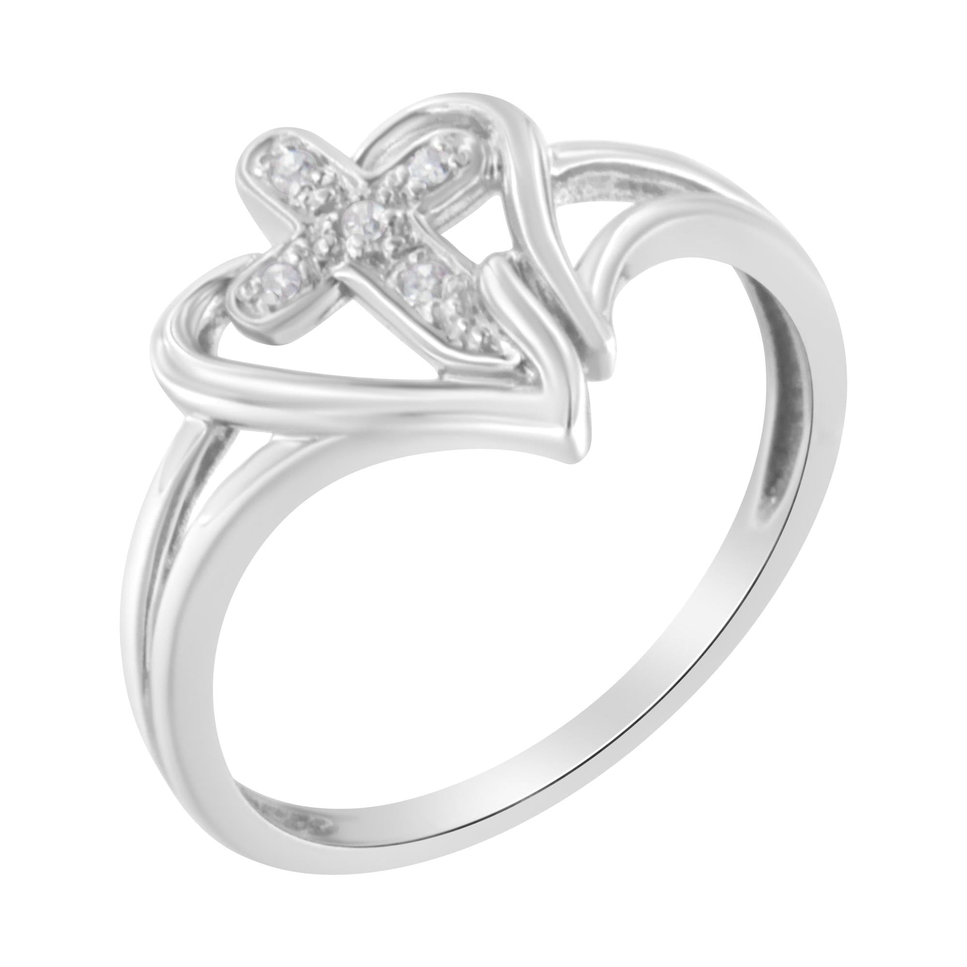 10K White Gold Diamond-Accented Cross & Open Heart Promise Fashion Ring (H-I Color, I1-I2 Clarity)-3