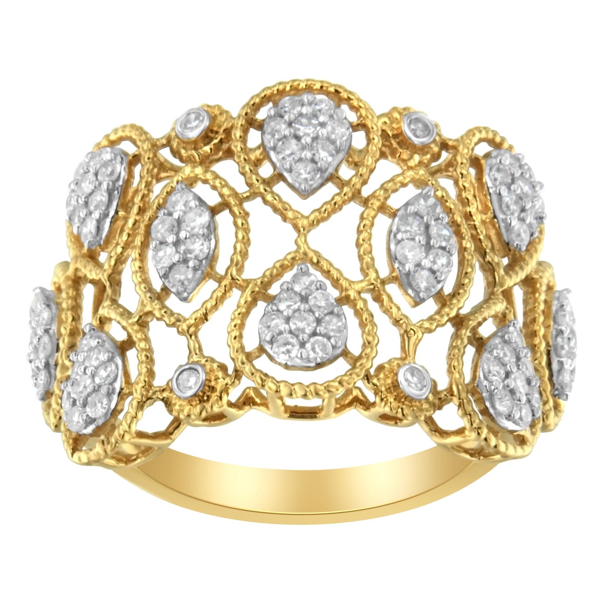 14K Yellow Gold Diamond Art Deco Ring (1/2 Cttw, H-I Color, I1 Clarity)-0