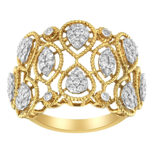 14K Yellow Gold Diamond Art Deco Ring (1/2 Cttw, H-I Color, I1 Clarity)-0