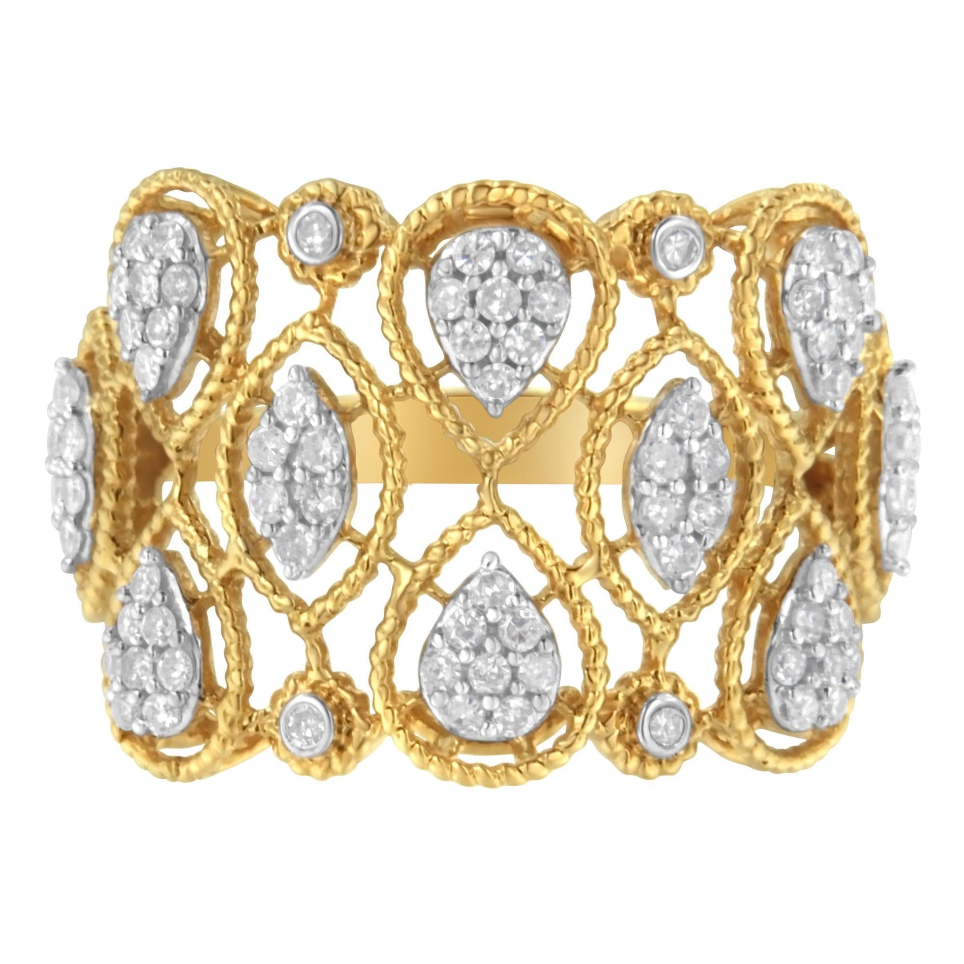14K Yellow Gold Diamond Art Deco Ring (1/2 Cttw, H-I Color, I1 Clarity)-3