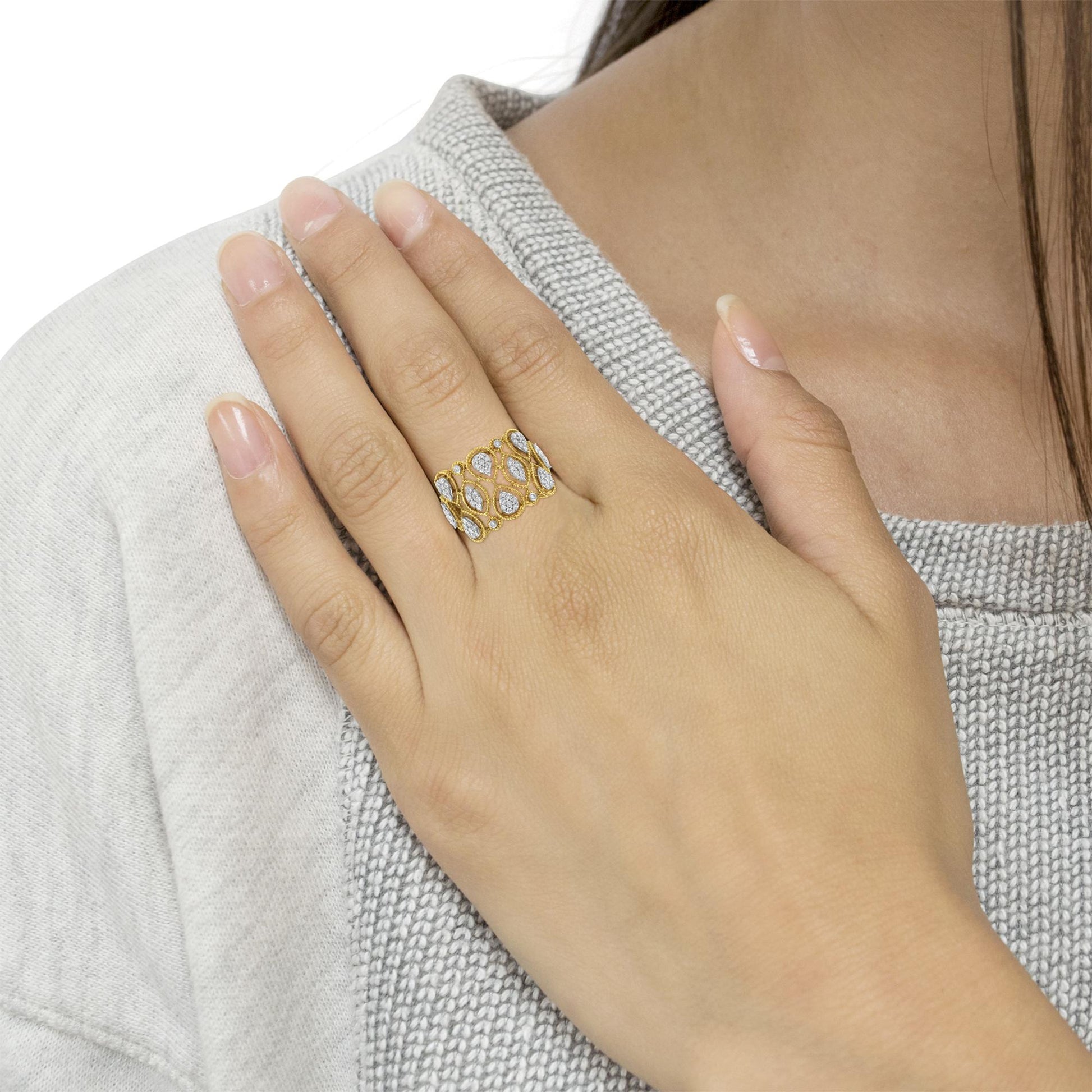 14K Yellow Gold Diamond Art Deco Ring (1/2 Cttw, H-I Color, I1 Clarity)-2