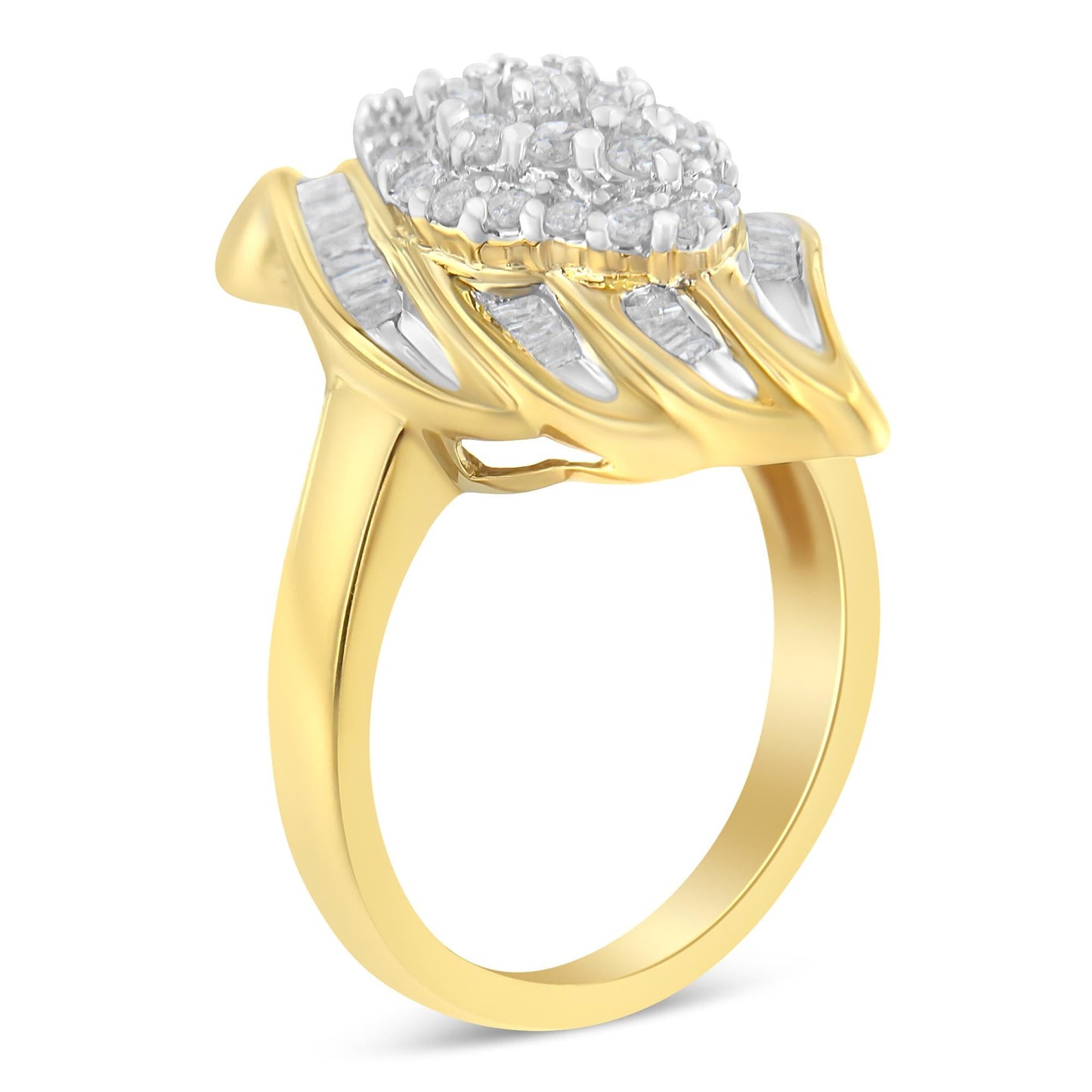 10K Yellow Gold Plated .925 Sterling Silver Diamond Cocktail Ring (3/4 Cttw, I-J Color, I2-I3 Clarity)-3