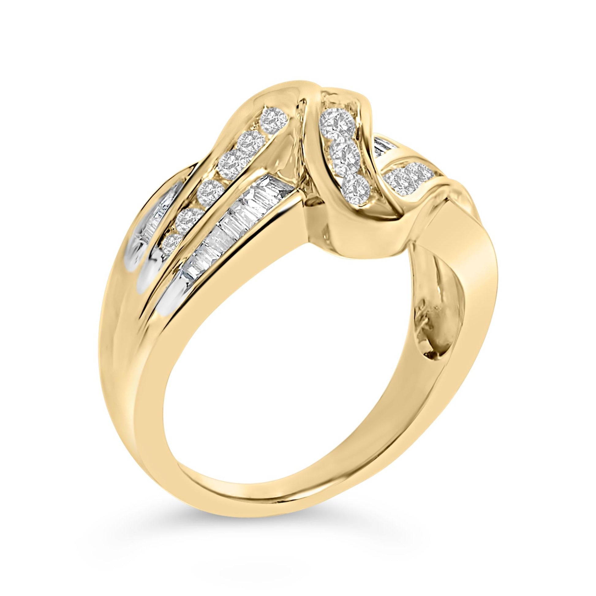 10K Yellow Gold 3/4 Cttw Channel Set Round and Baguette-cut Diamond Double Shank Bypass Ring (J-K Color, I1-I2 Clarity)-3