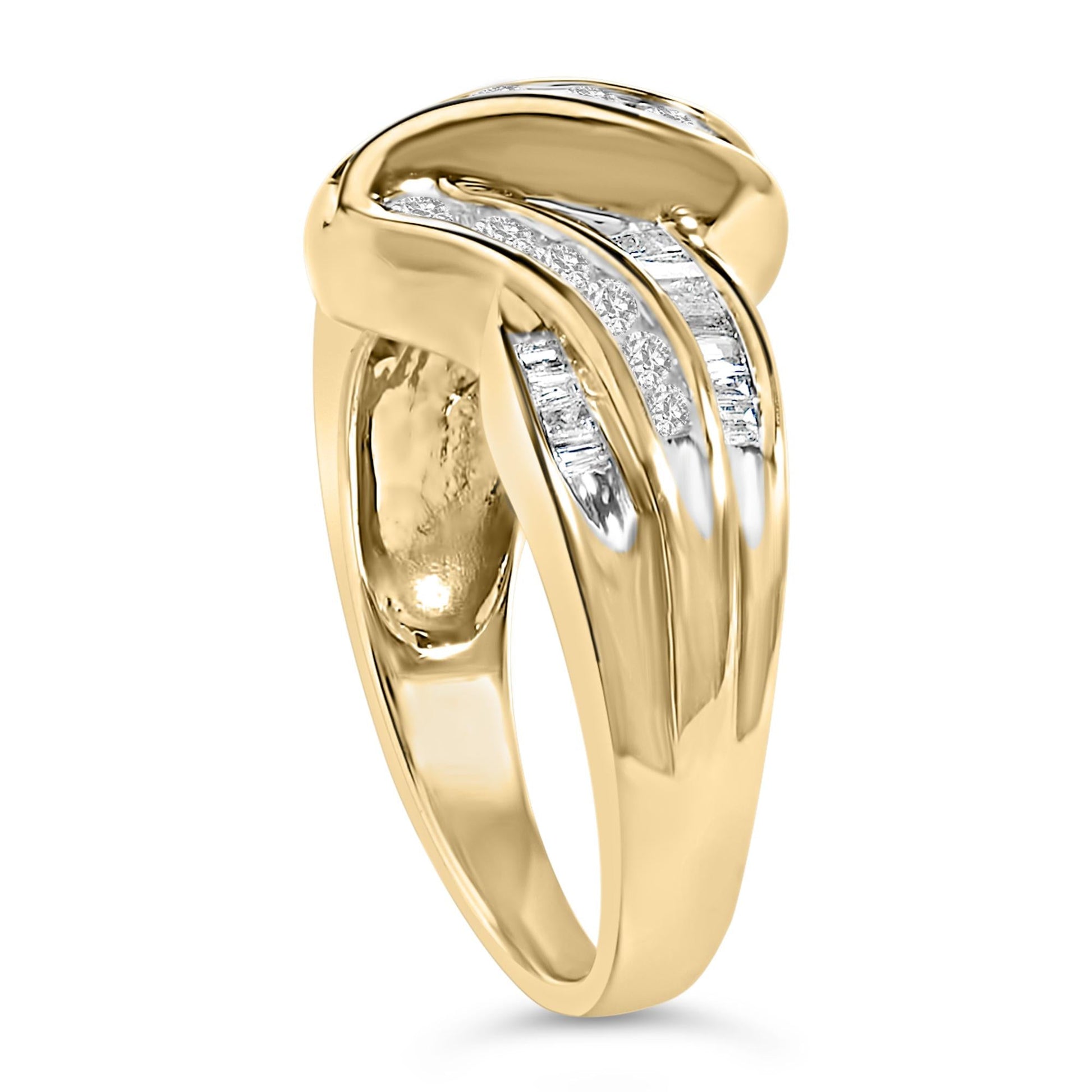 10K Yellow Gold 3/4 Cttw Channel Set Round and Baguette-cut Diamond Double Shank Bypass Ring (J-K Color, I1-I2 Clarity)-4