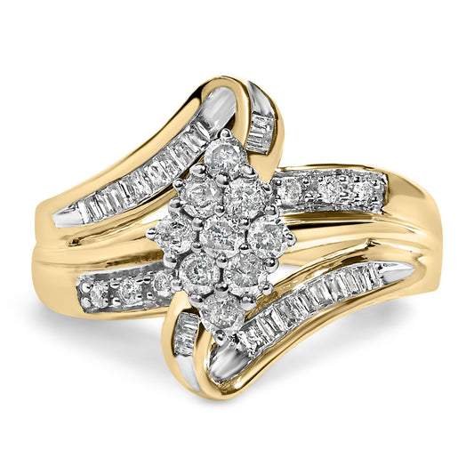 10K Yellow Gold 1/2 cttw Diamond Cluster Cocktail Ring (J-K Clarity, I1-I2 Color)-0