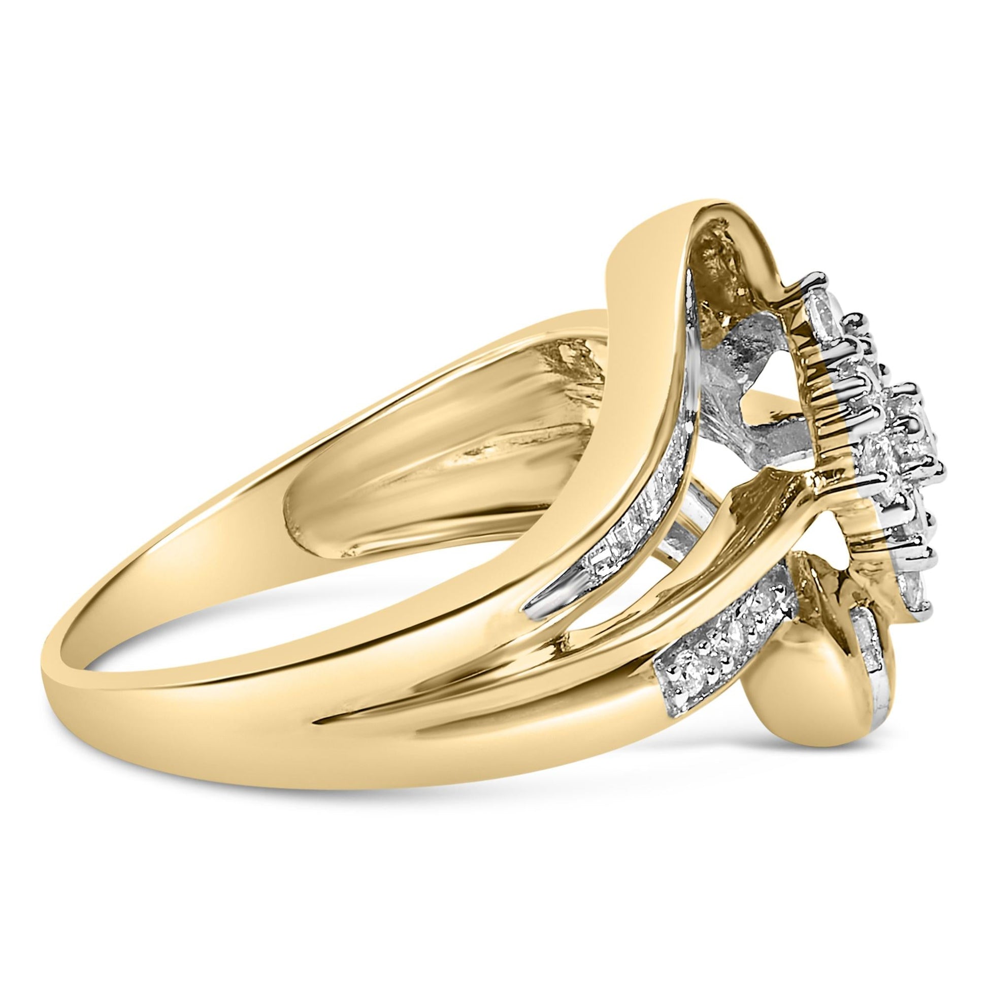 10K Yellow Gold 1/2 cttw Diamond Cluster Cocktail Ring (J-K Clarity, I1-I2 Color)-1
