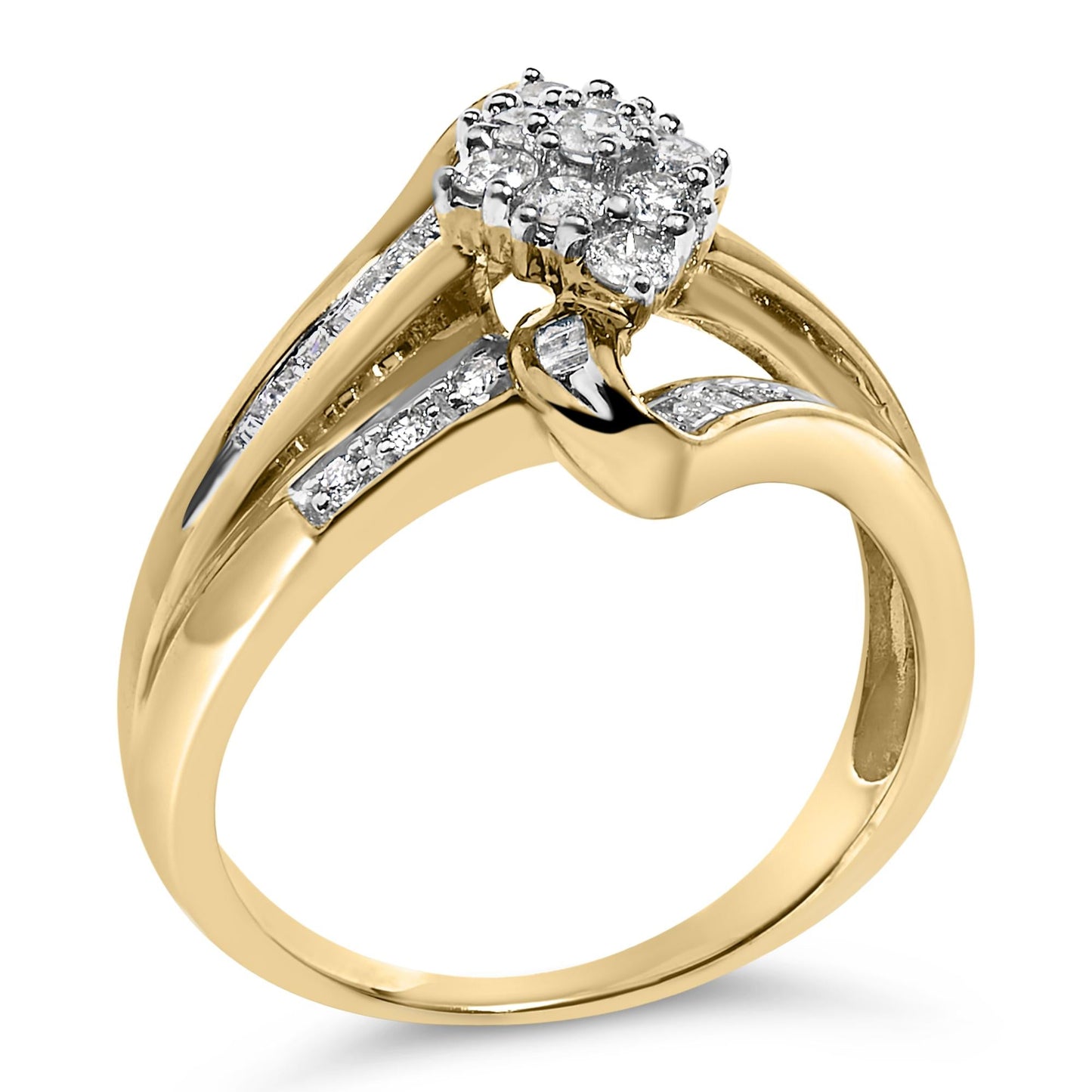 10K Yellow Gold 1/2 cttw Diamond Cluster Cocktail Ring (J-K Clarity, I1-I2 Color)-3