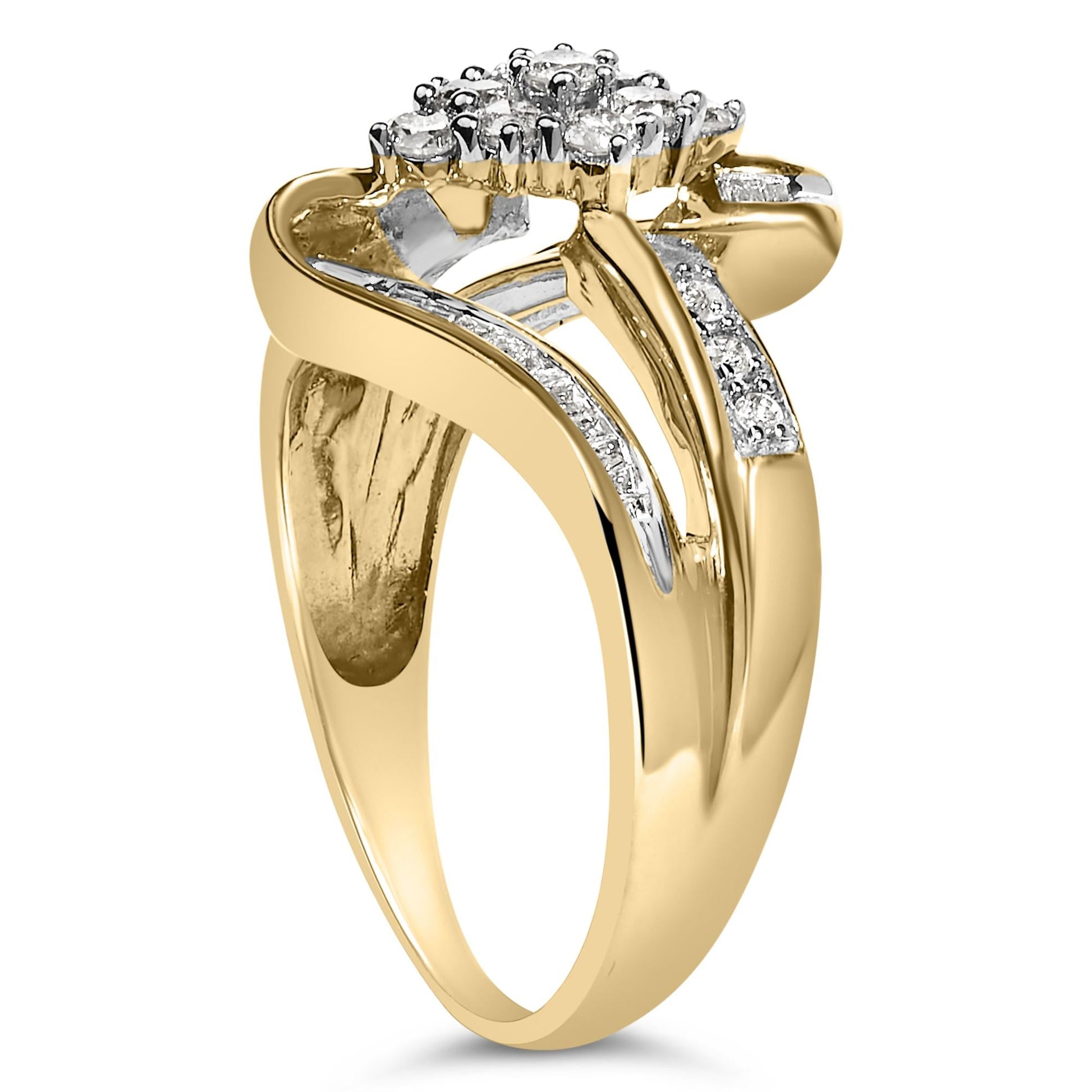 10K Yellow Gold 1/2 cttw Diamond Cluster Cocktail Ring (J-K Clarity, I1-I2 Color)-4