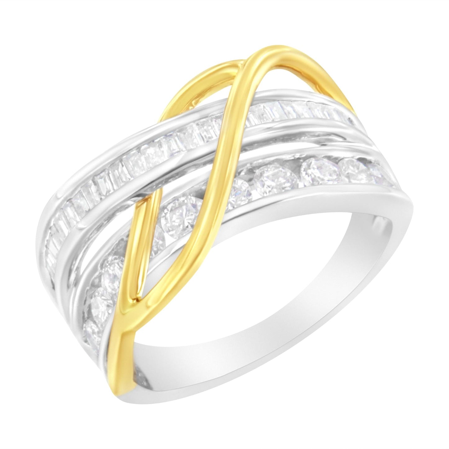 10K White and Yellow Gold 1 1/10 cttw Channel-Set Diamond Bypass Band Ring (J Color, I3 Clarity)-3
