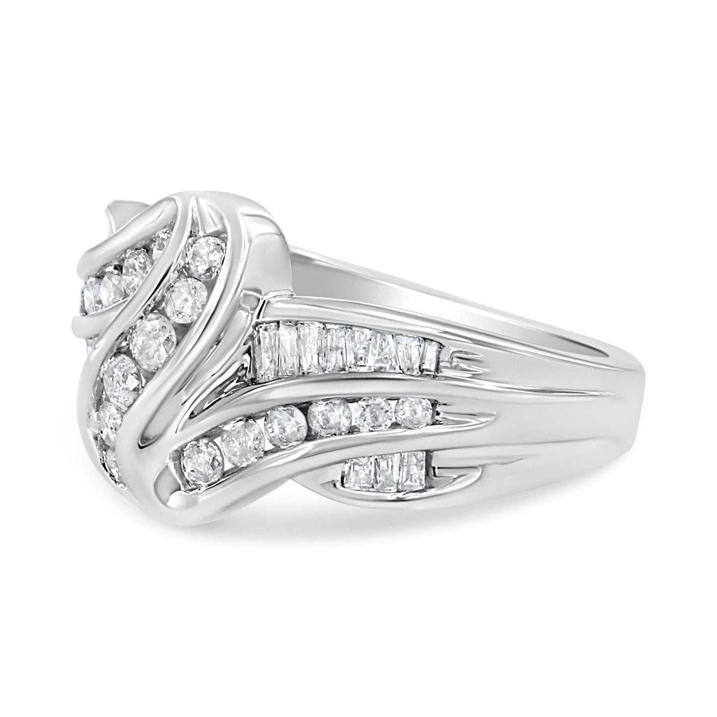 10K White Gold Ring 3/4 Cttw Round-Cut Diamond Bypass Ring (H-I Color, I2-I3 Clarity)-3