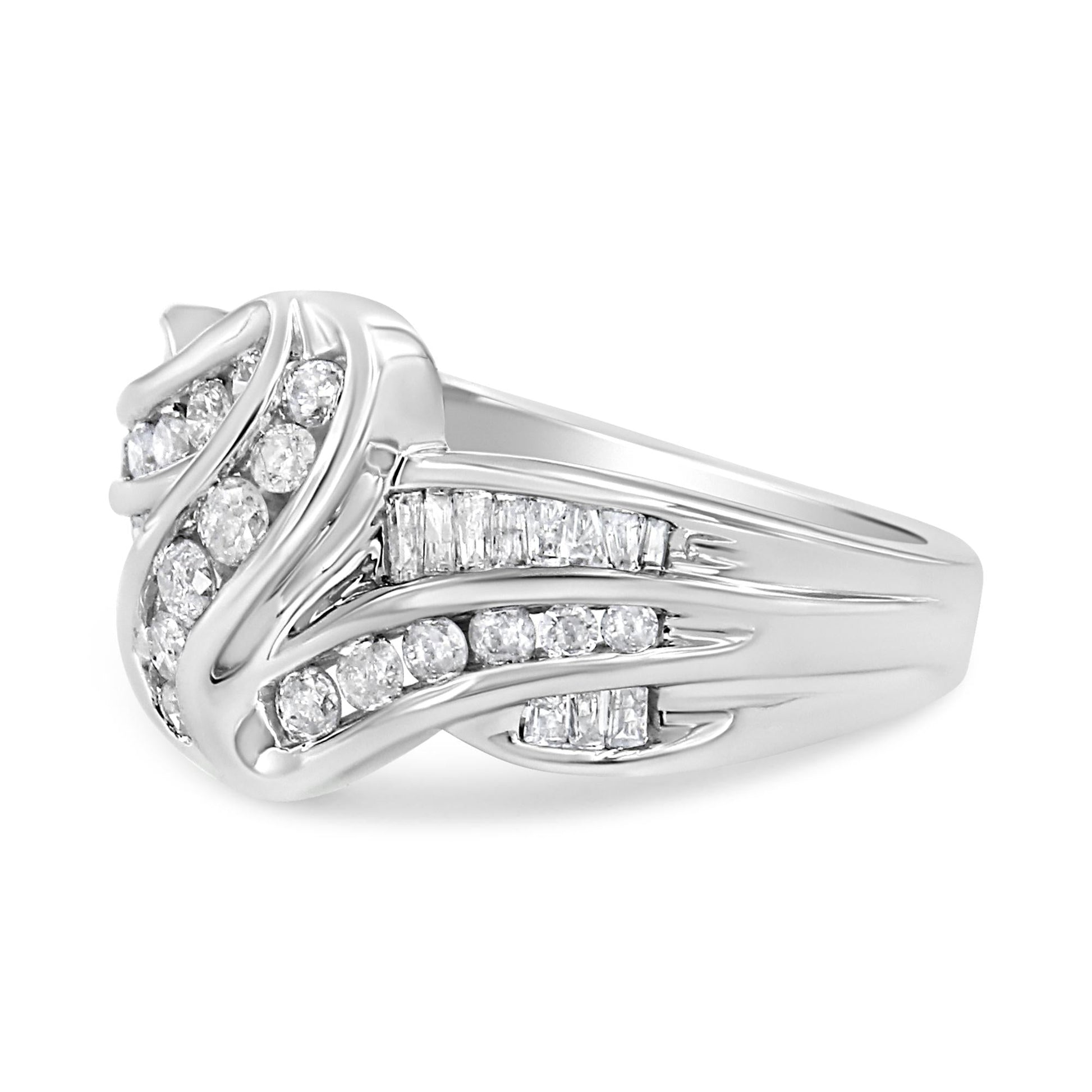 10K White Gold Ring 3/4 Cttw Round-Cut Diamond Bypass Ring (H-I Color, I2-I3 Clarity)-3