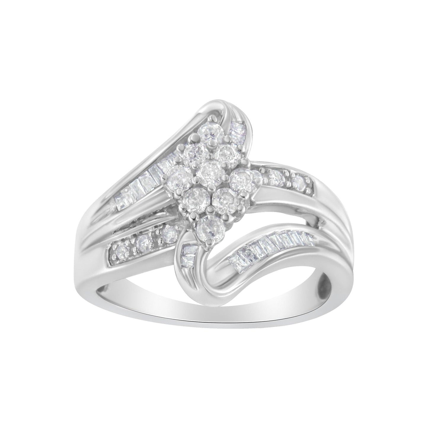 10K White Gold 1/2 cttw Diamond Cluster Ring (H-I Clarity, I2-I3 Color)-3