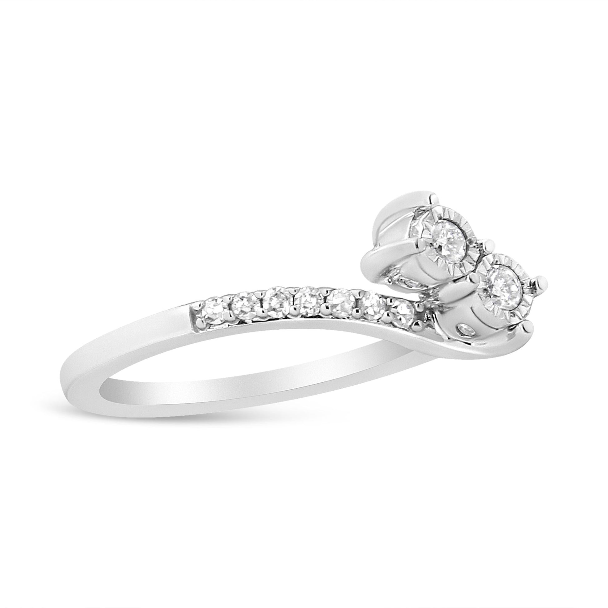 10K White Gold 1/4 Cttw Miracle Set Round Cut Diamond Two-Stone Ring (H-I Color, I2 Clarity)-3