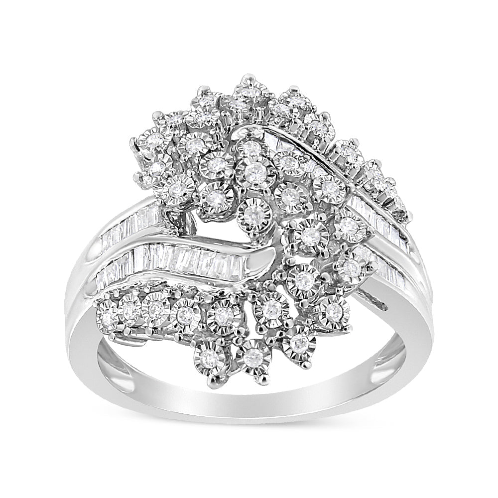 .925 Sterling Silver 1/5 Cttw Miracle-Set Diamond Heart Cross-Over Bypass Ring (I-J Color, I2-I3 Clarity)-2