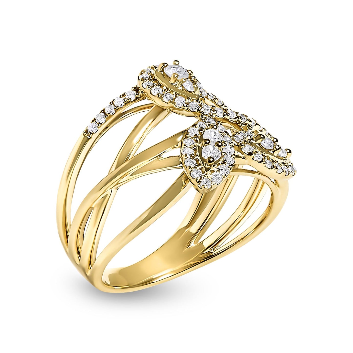 10K Yellow Gold 1/2 Cttw Diamond Crossover 3 Leaf Floral Cocktail Ring Band (H-I Color, SI1-SI2 Clarity)-3