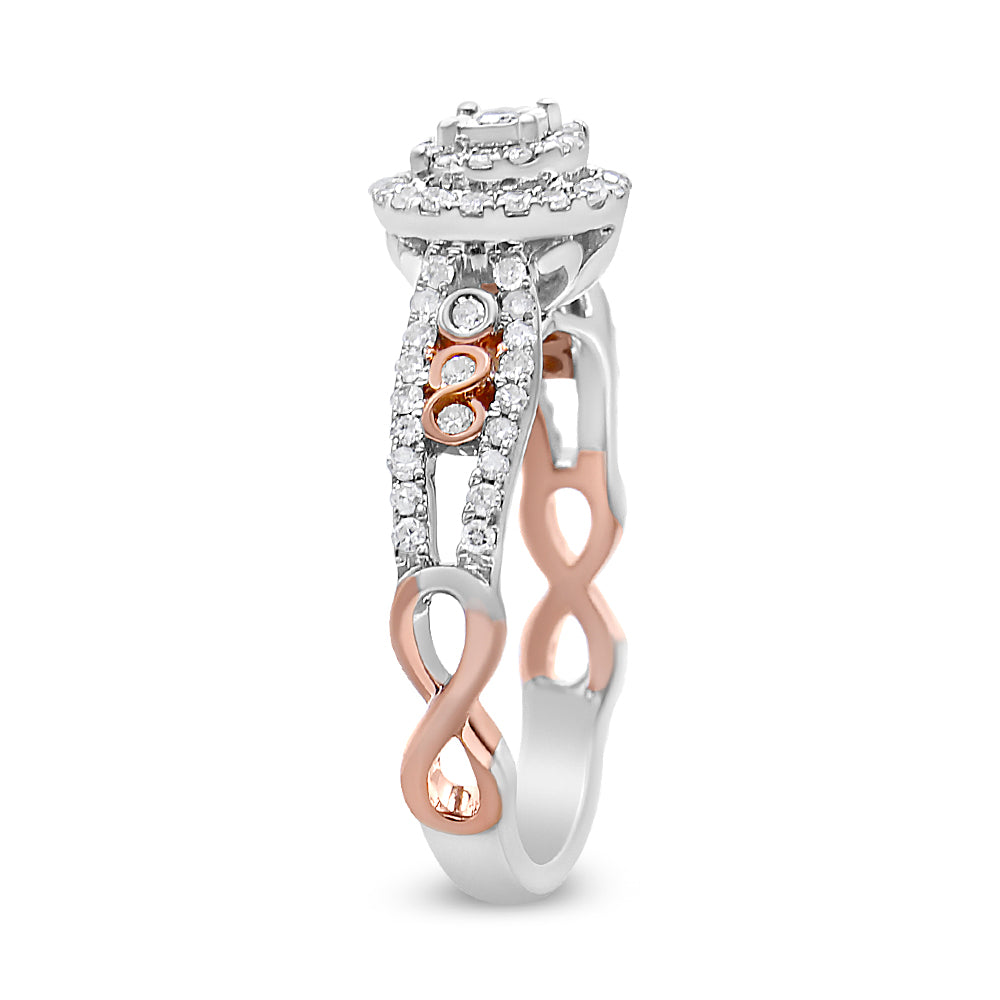 14K Rose Gold Plated .925 Sterling Silver 1/2 Cttw Round Diamond Double Frame Cross-Over Split Shank Engagement Ring (I-J Color, I2-I3 Clarity)-3