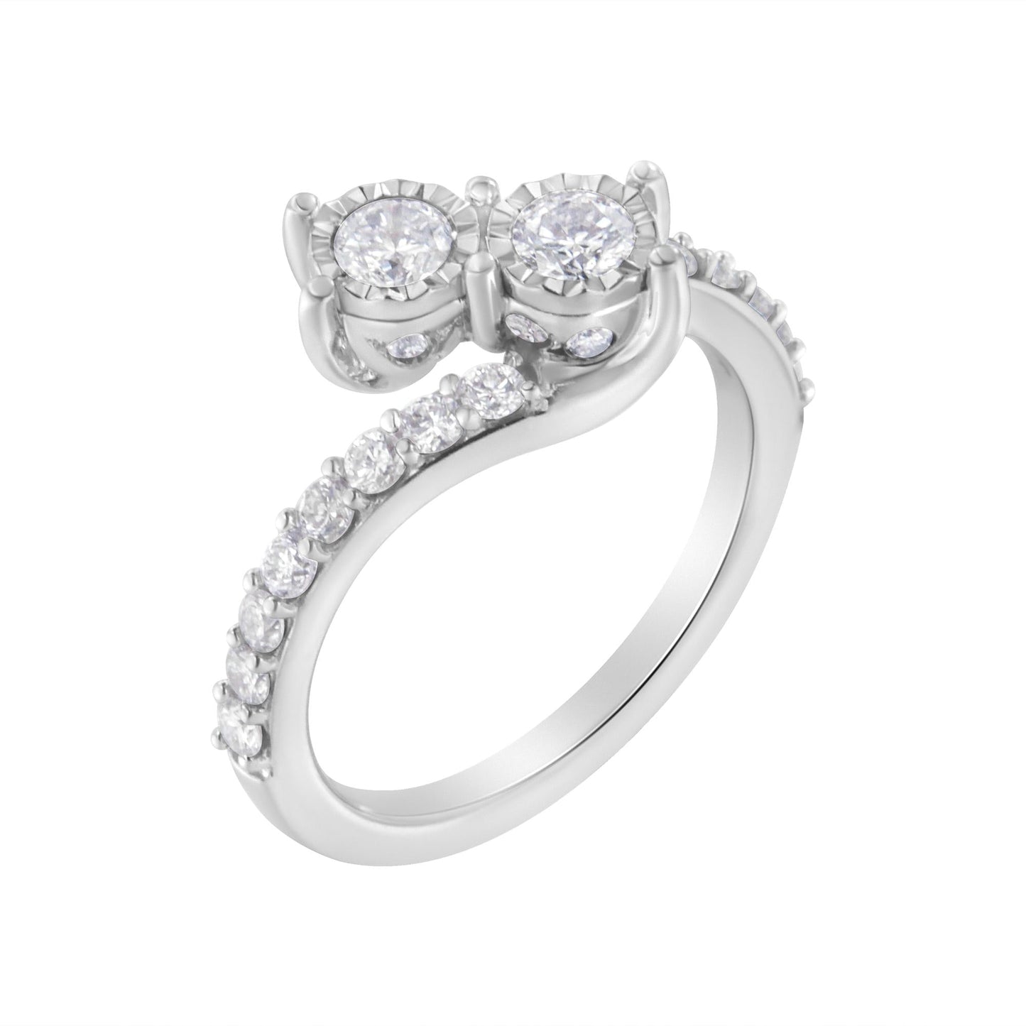 10K White Gold Two-Stone Miracle-Set Diamond Bypass Ring (1 Cttw, H-I Color, I1-I2 Clarity)-3