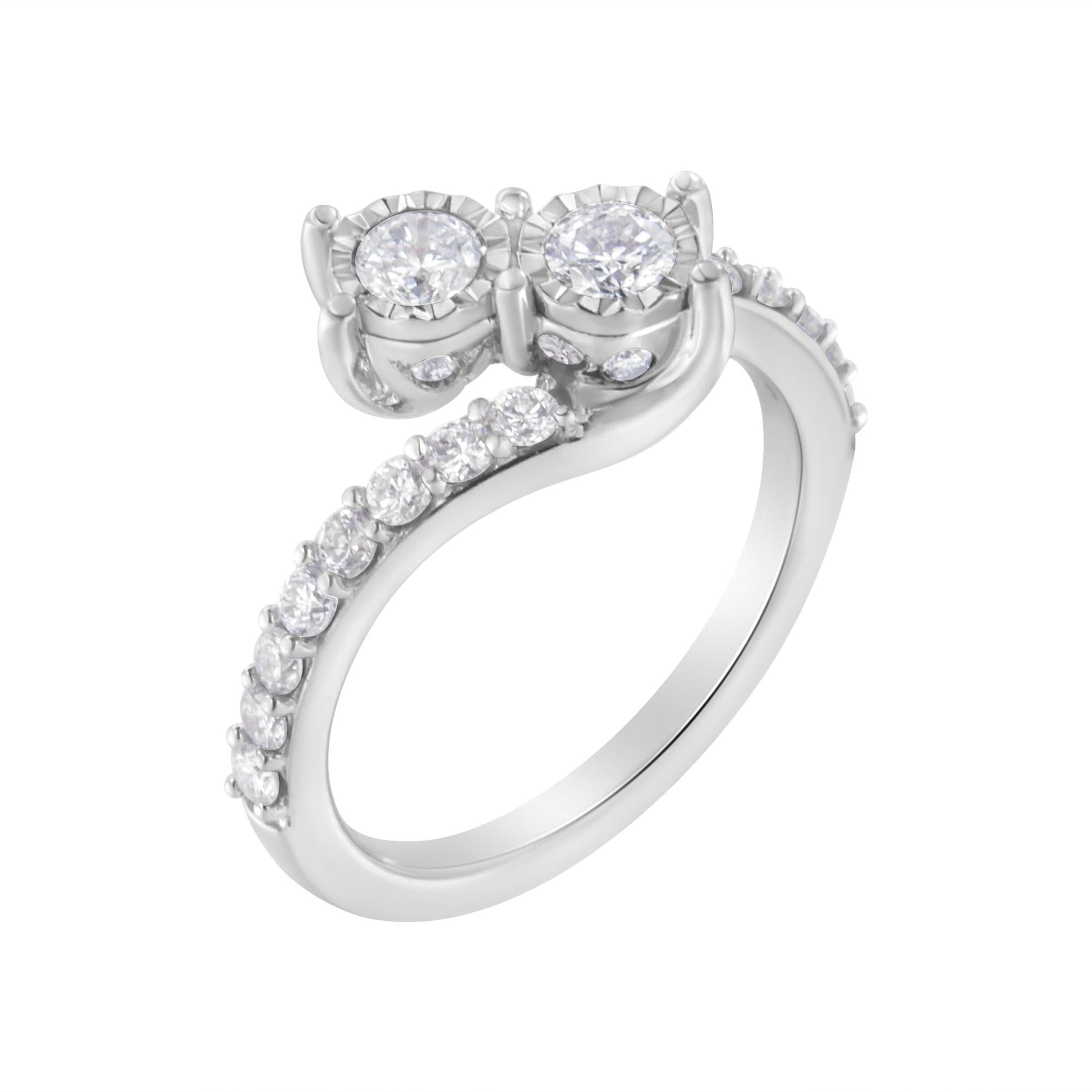10K White Gold Two-Stone Miracle-Set Diamond Bypass Ring (1 Cttw, H-I Color, I1-I2 Clarity)-3
